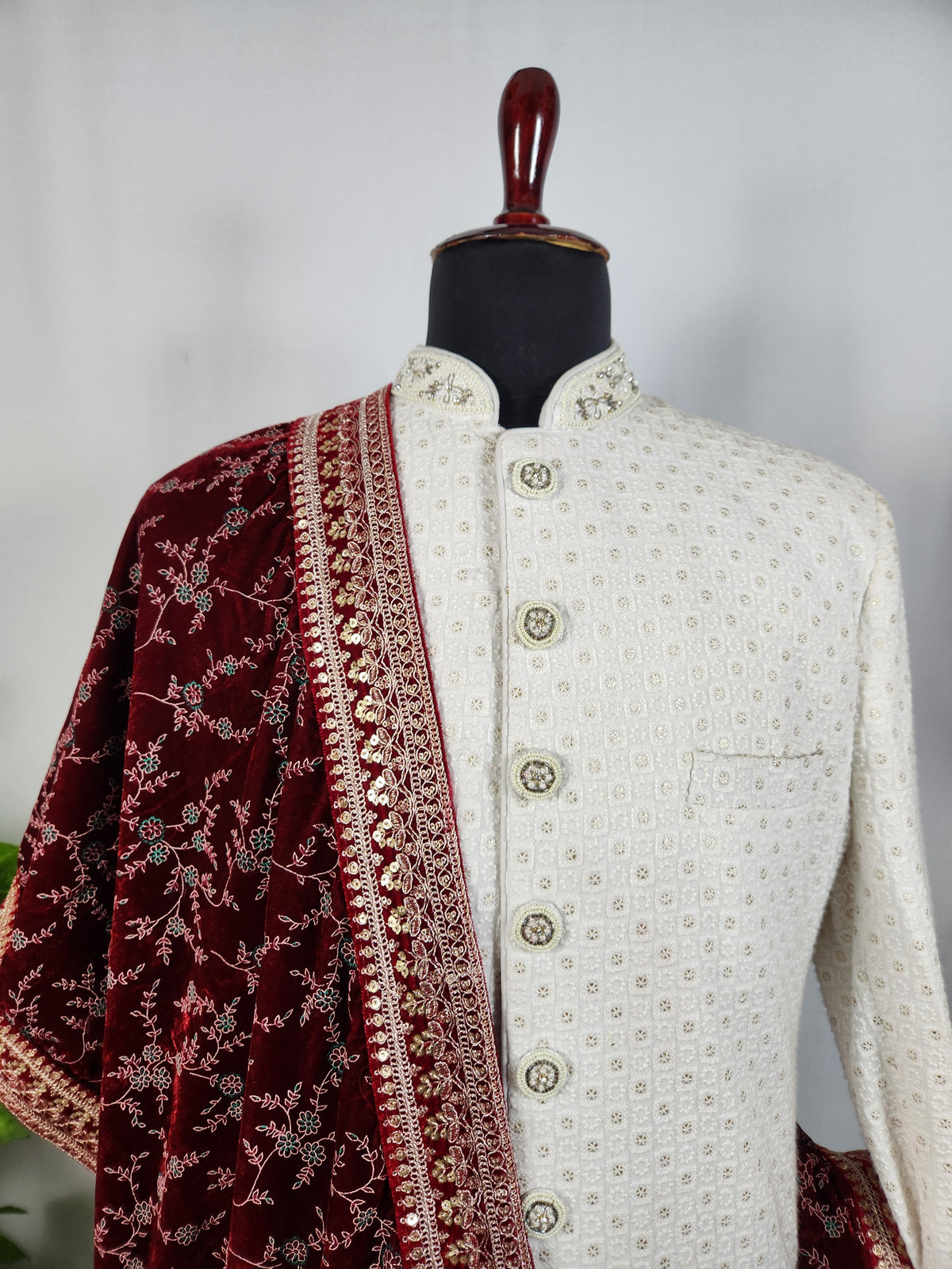 Red Groom Shawl - Multi Color Embroidery | Shawl For Men