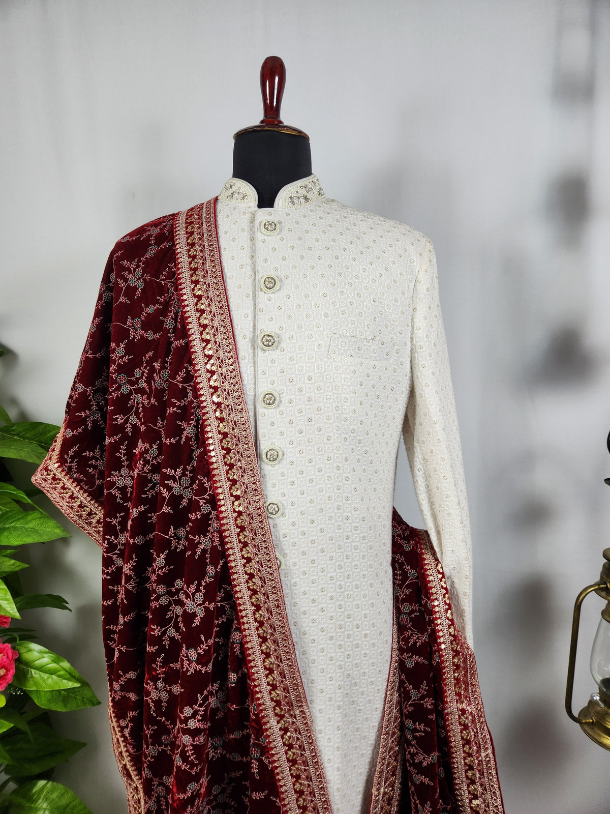 Red Groom Shawl - Multi Color Embroidery | Shawl For Men