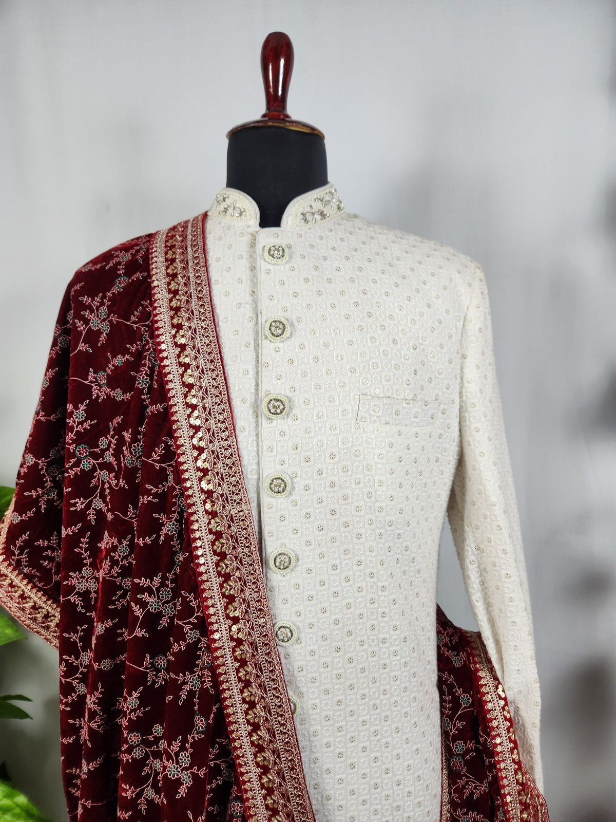 Red Groom Shawl - Multi Color Embroidery | Shawl For Men