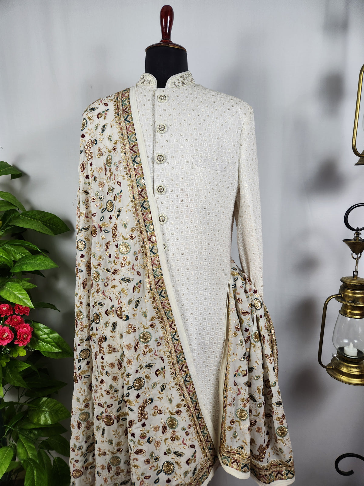 White Groom Stole - Gold Printed | Shawl For Men