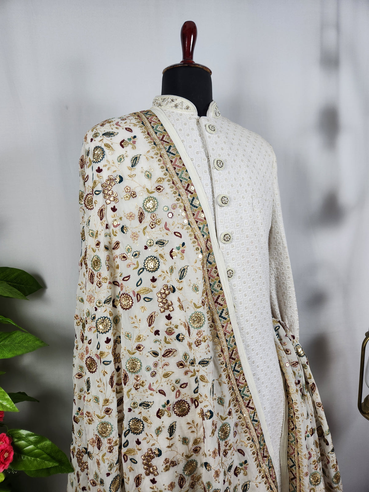 White Groom Stole - Gold Printed | Shawl For Men