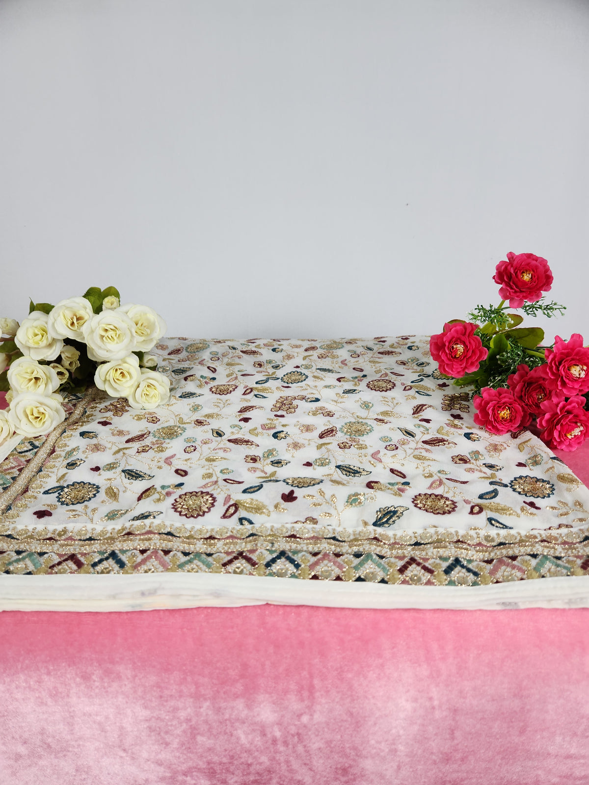 White Groom Stole - Gold Printed | Shawl For Men