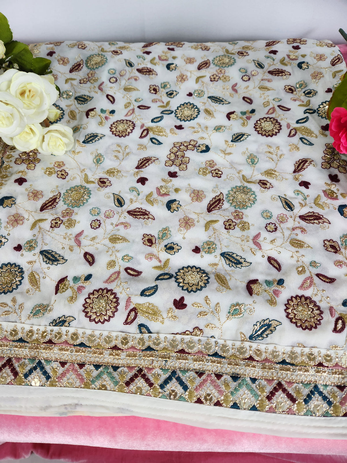 White Groom Stole - Gold Printed | Shawl For Men