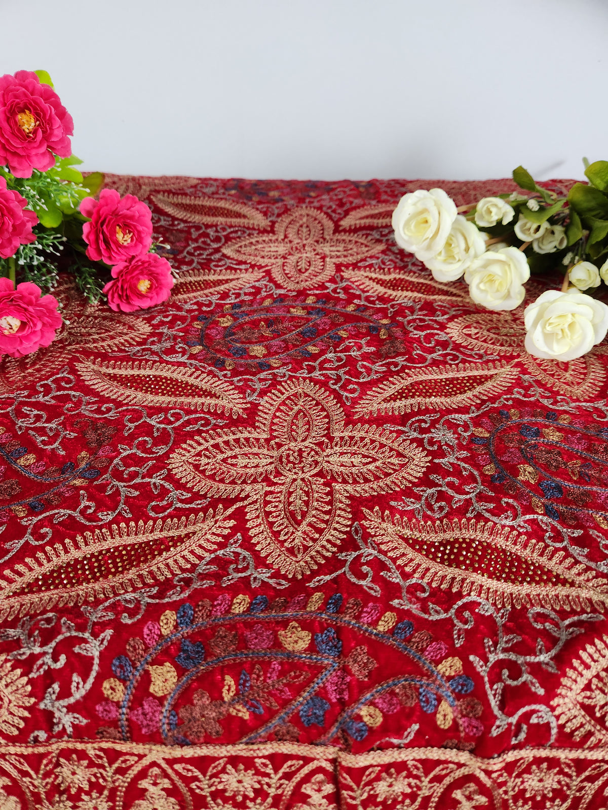 Red Groom Shawl - Multi Color Embroidery | Shawl For Men