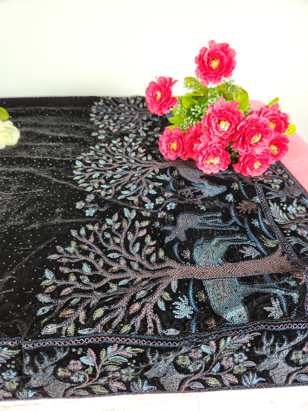 Black Groom Shawl - Scenery Embroidery | Stole For Men