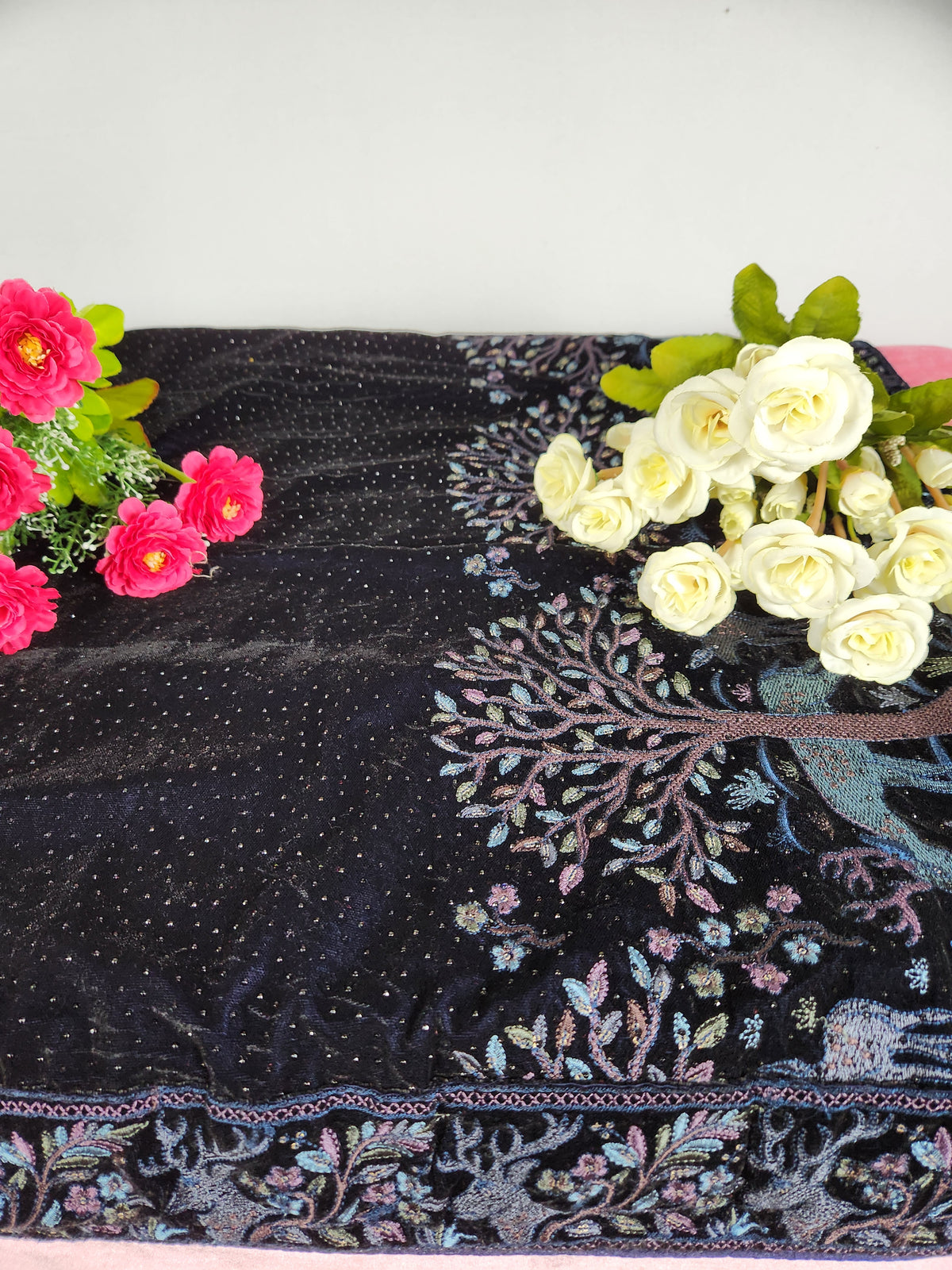 Blue Groom Stole - Scenery Border Work | Shawl For Men