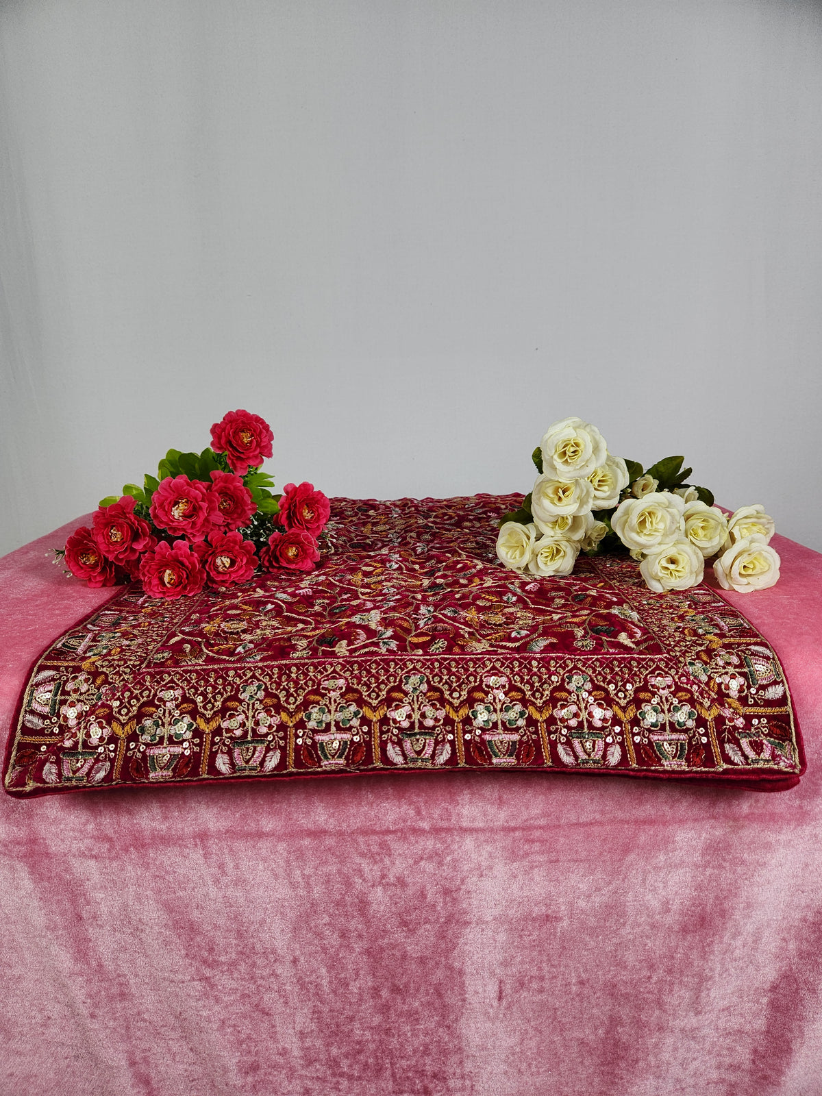 Red Groom Shawl - Multi Color Embroidery | Shawl For Men