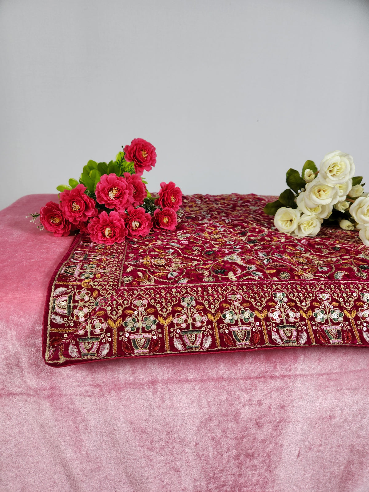 Red Groom Shawl - Multi Color Embroidery | Shawl For Men