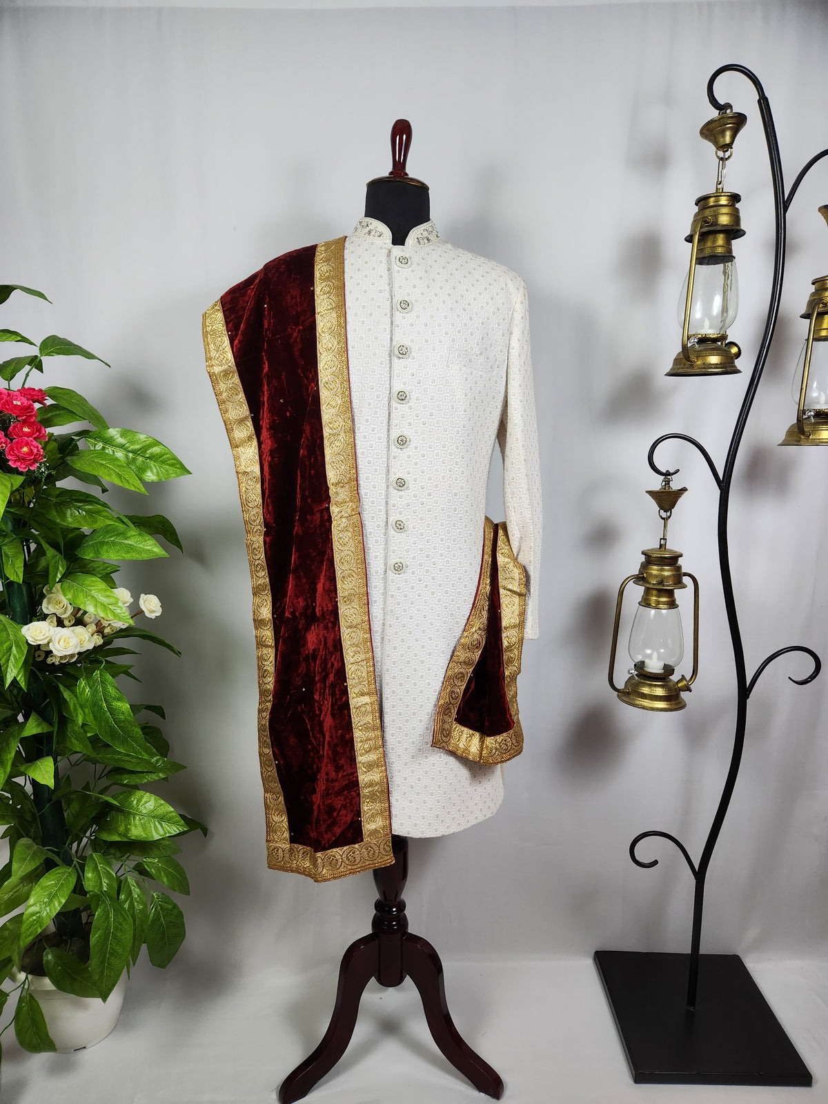 Red Groom Shawl - Golden Border | Shawl For Men