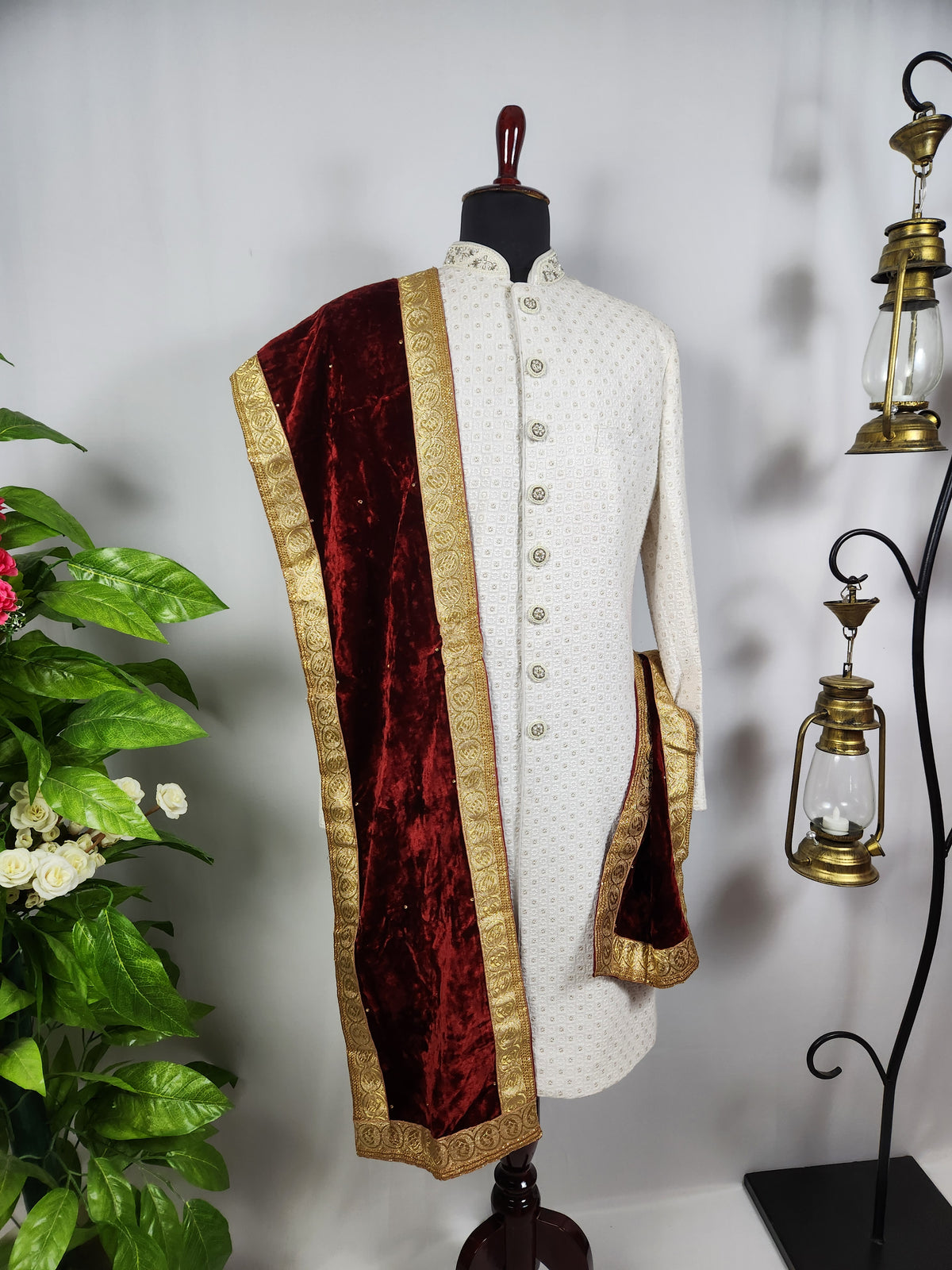 Red Groom Shawl - Golden Border | Shawl For Men