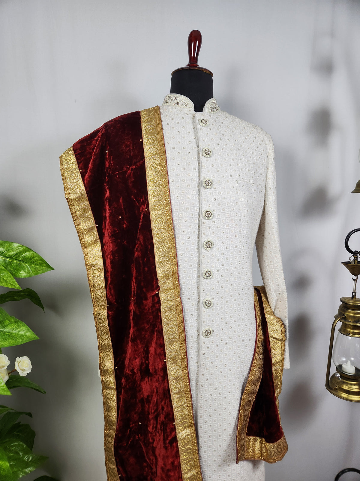 Red Groom Shawl - Golden Border | Shawl For Men