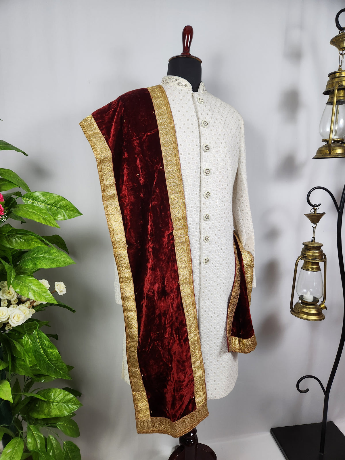 Red Groom Shawl - Golden Border | Shawl For Men