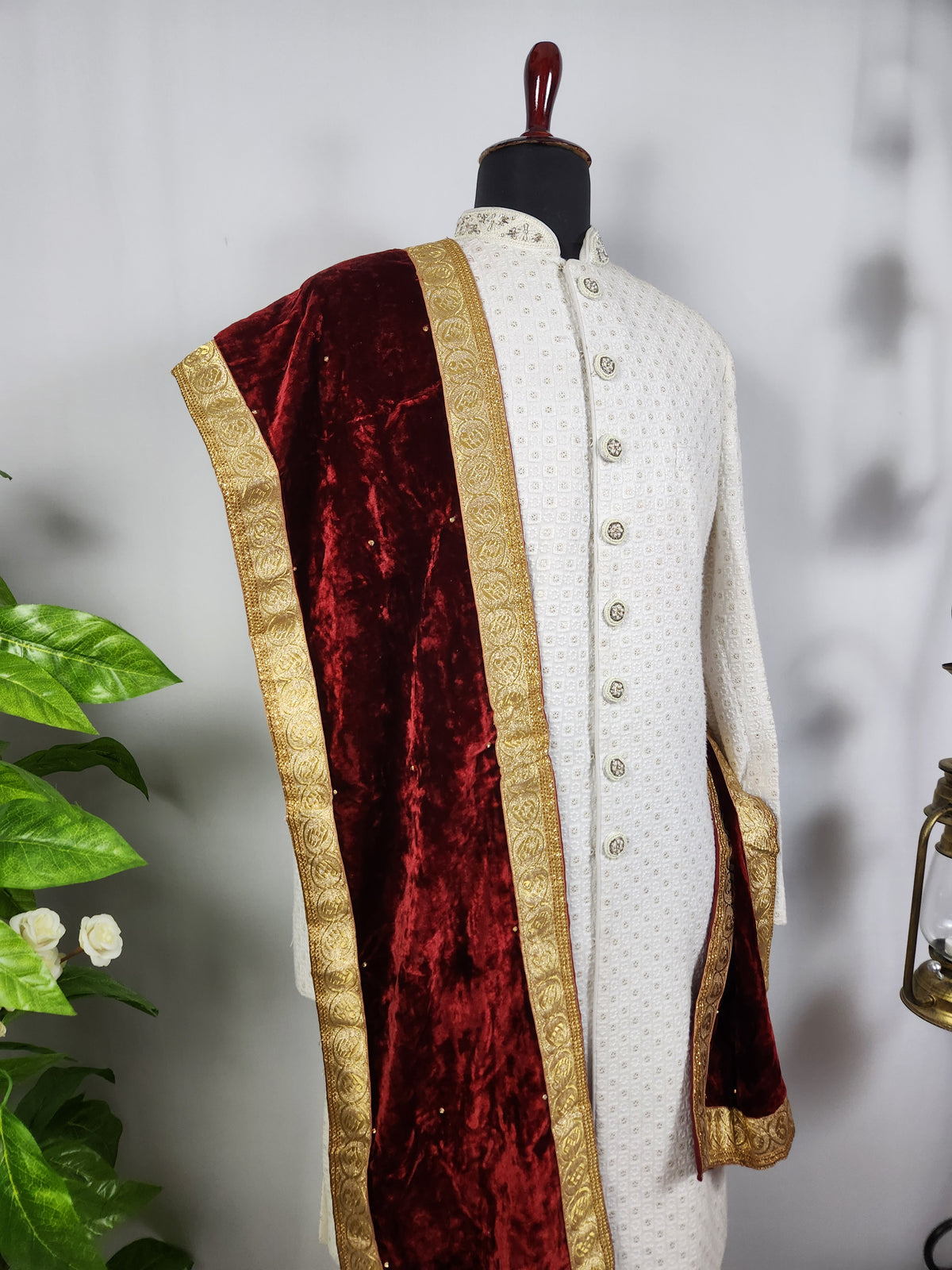 Red Groom Shawl - Golden Border | Shawl For Men