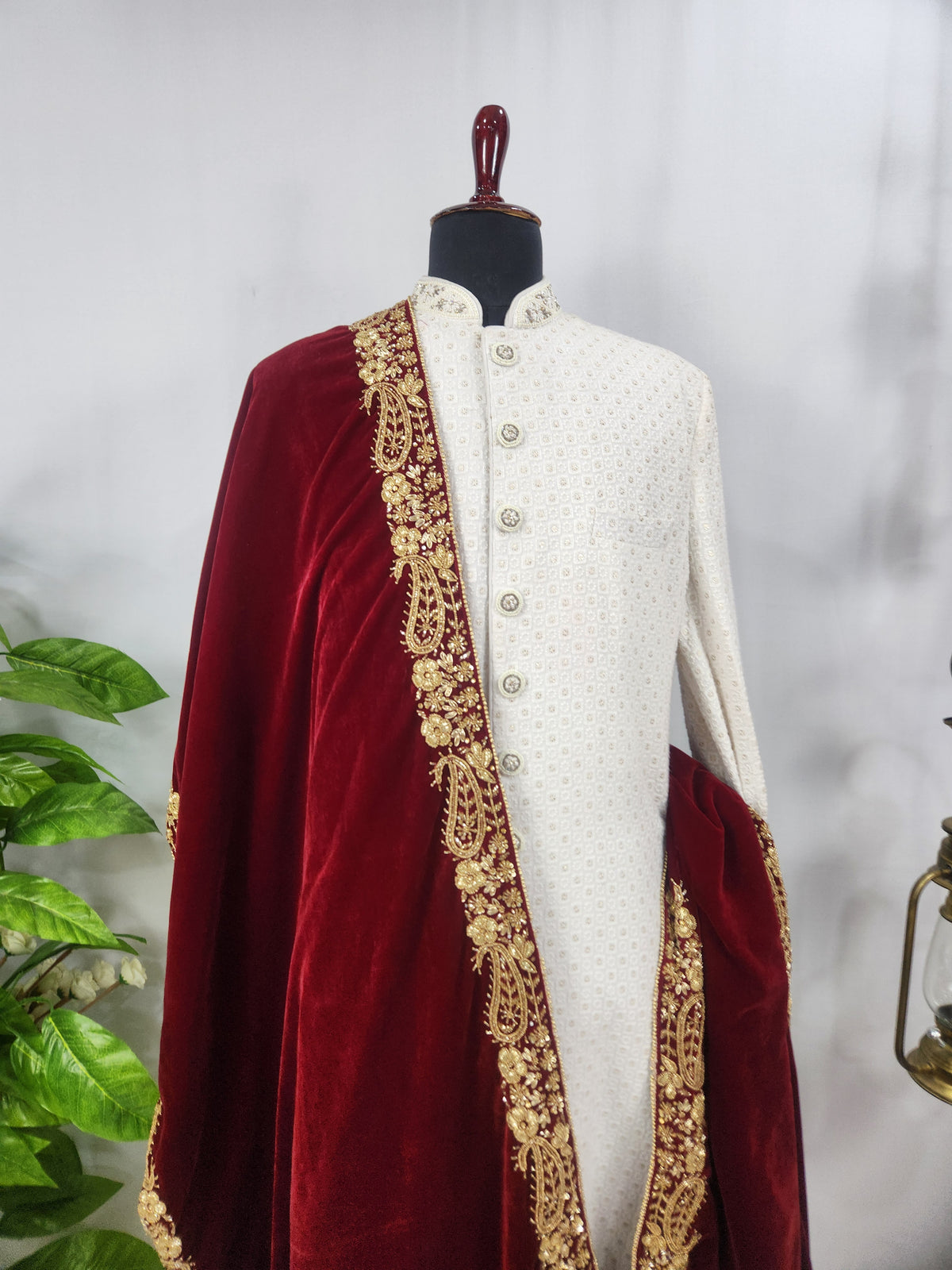 Red Groom Shawl - Zardozi Handwork | Shawl For Men