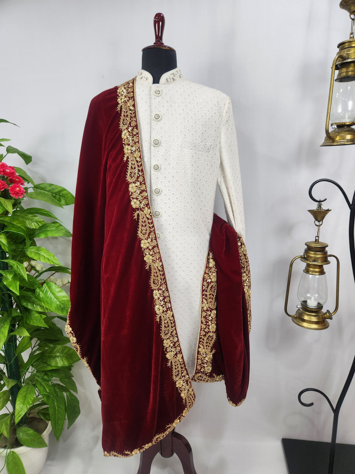 Red Groom Shawl - Zardozi Handwork | Shawl For Men