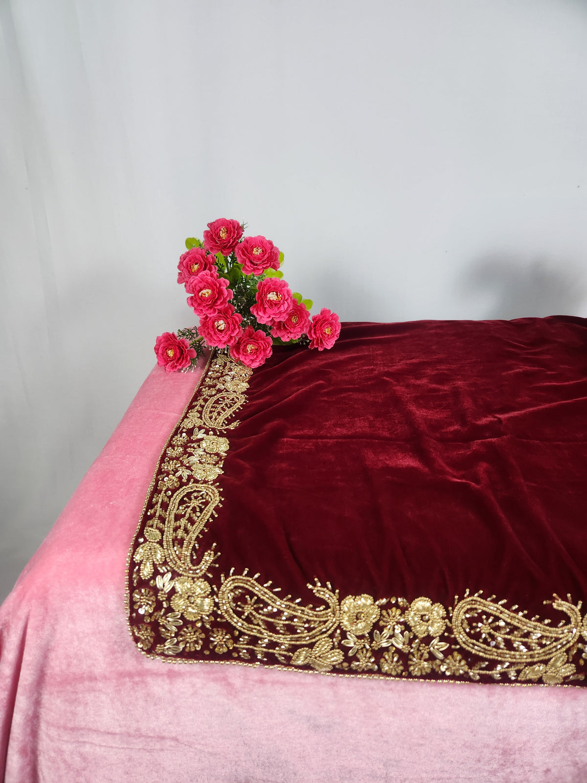 Red Groom Shawl - Zardozi Handwork | Shawl For Men