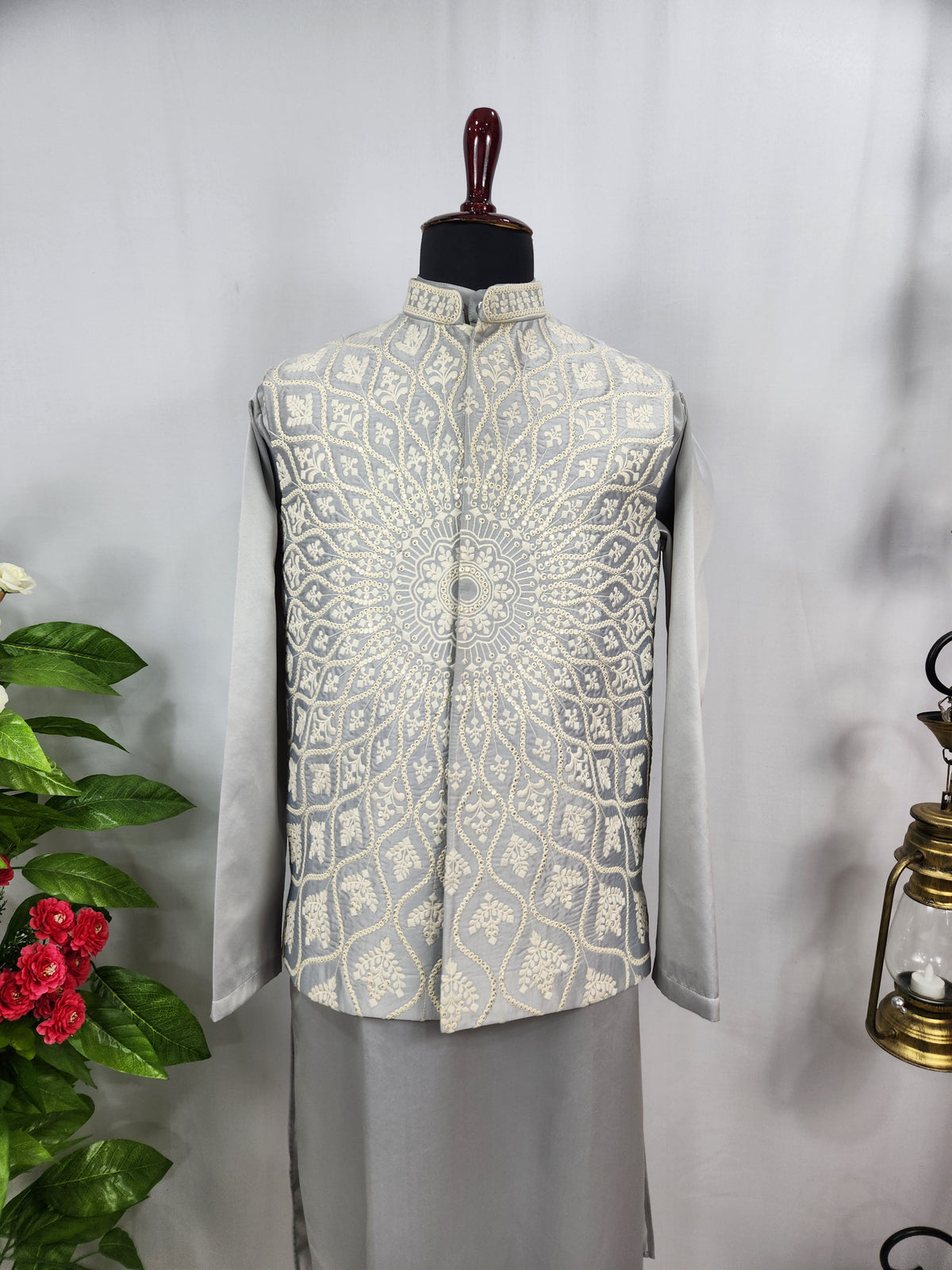 Gray Kurta Jacket Set for Wedding – Designer Indian Outfit