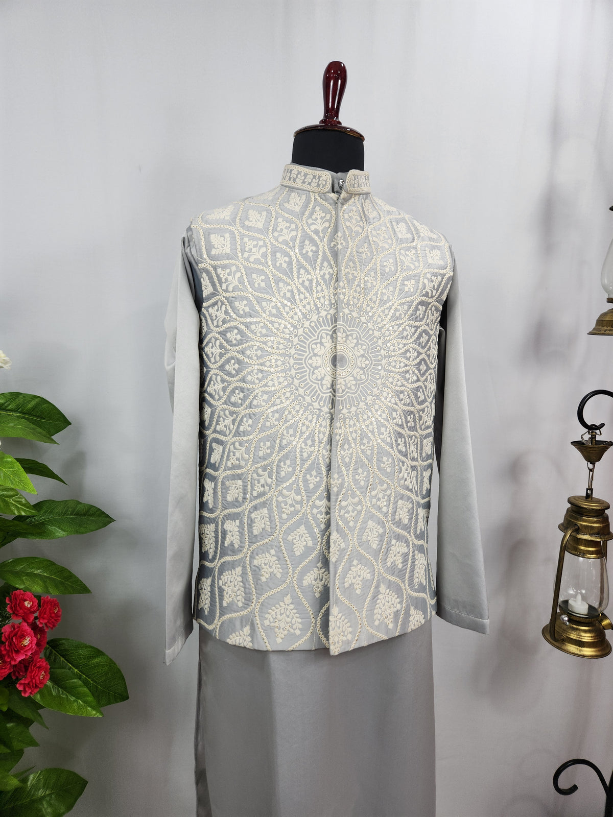 Gray Kurta Jacket Set for Wedding – Designer Indian Outfit