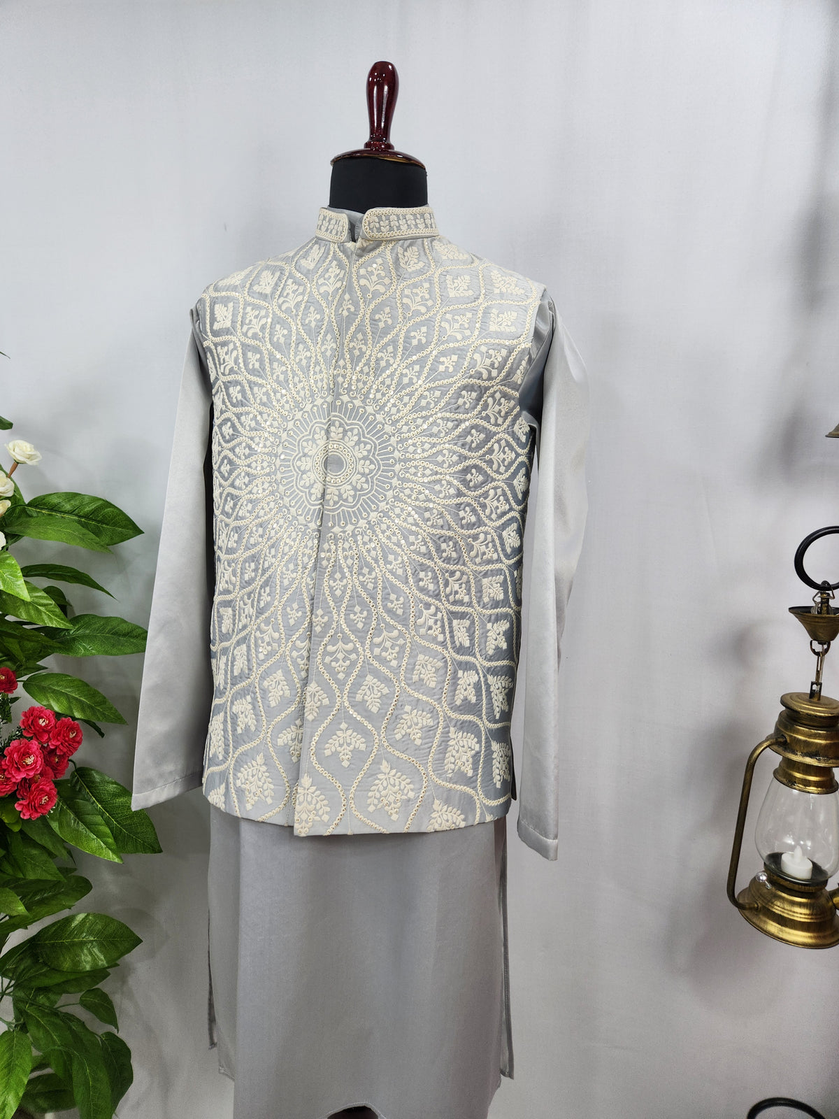 Gray Kurta Jacket Set for Wedding – Designer Indian Outfit