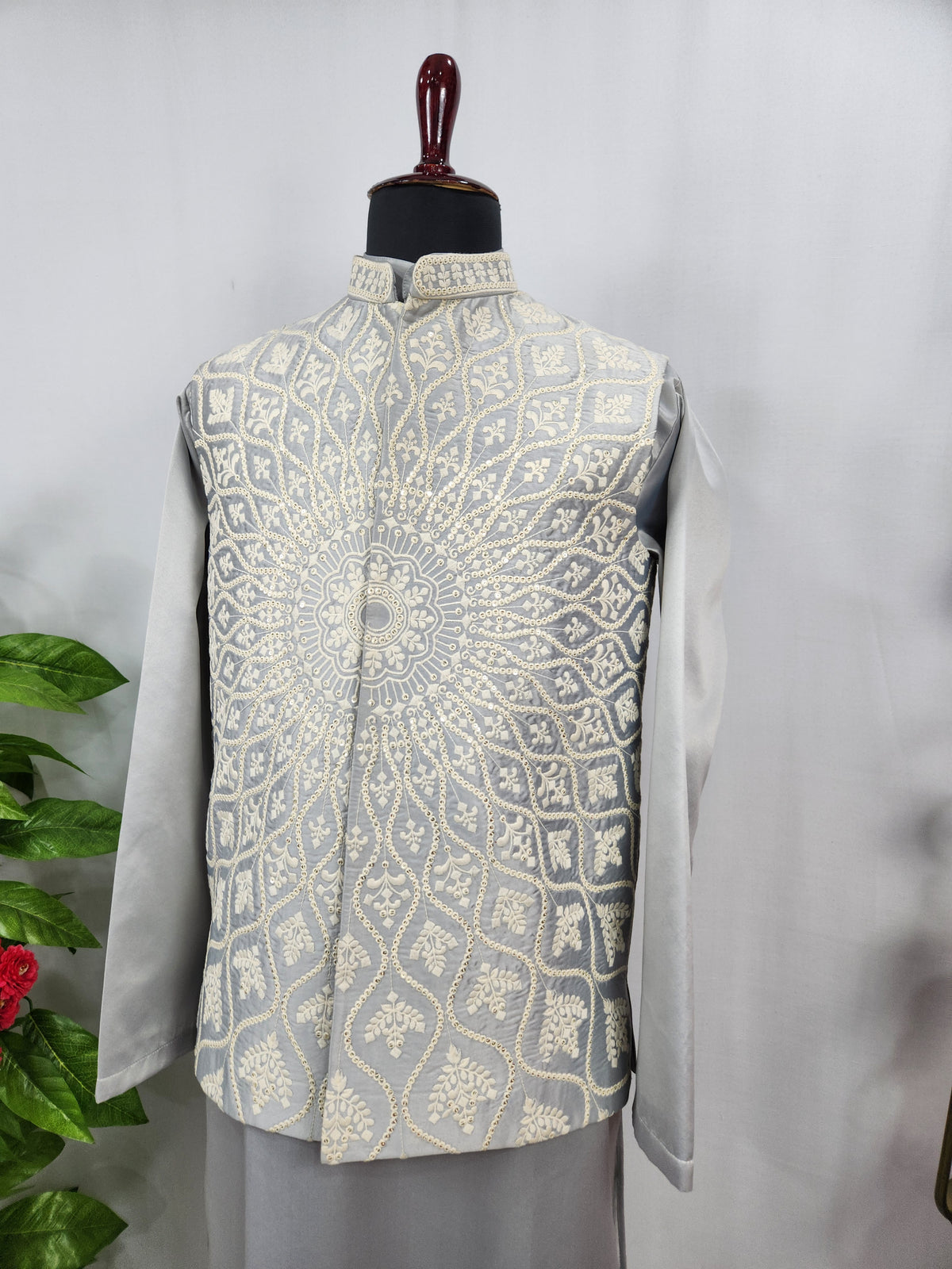 Gray Kurta Jacket Set for Wedding – Designer Indian Outfit
