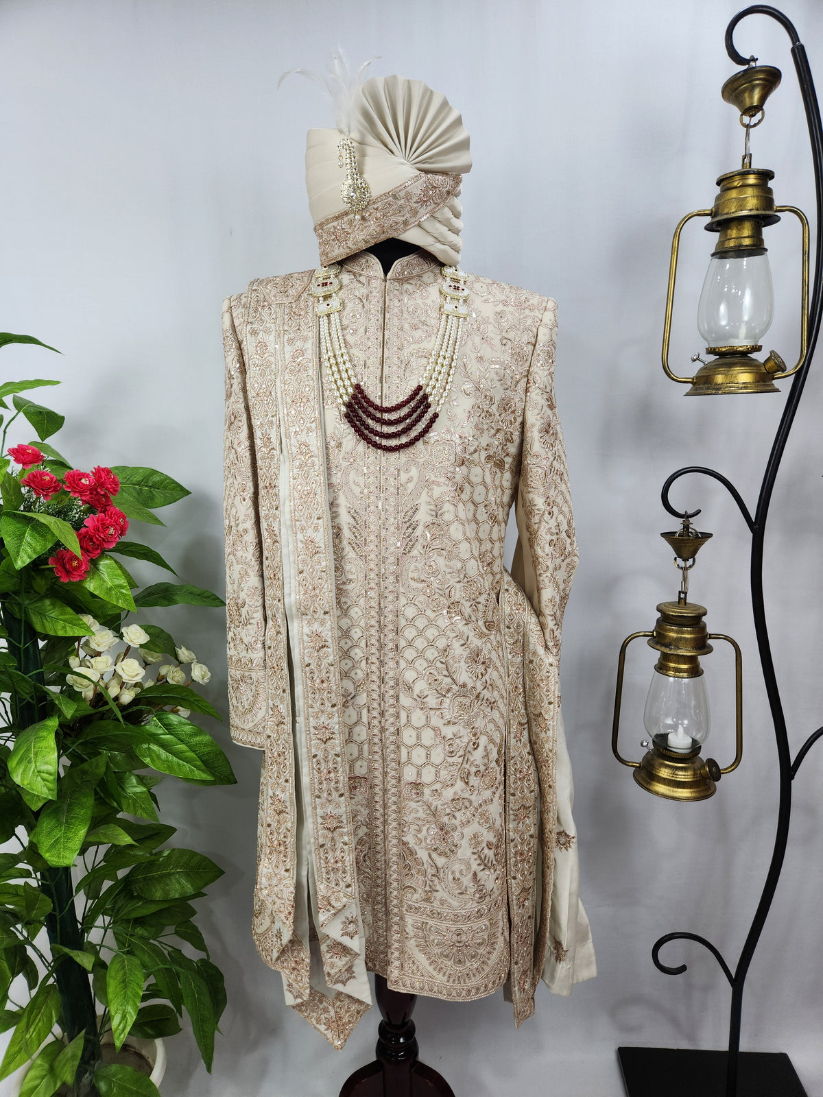 Champagne Golden Wedding Groom Sherwani - Diamond Zari Embroidery | Sherwani For Men