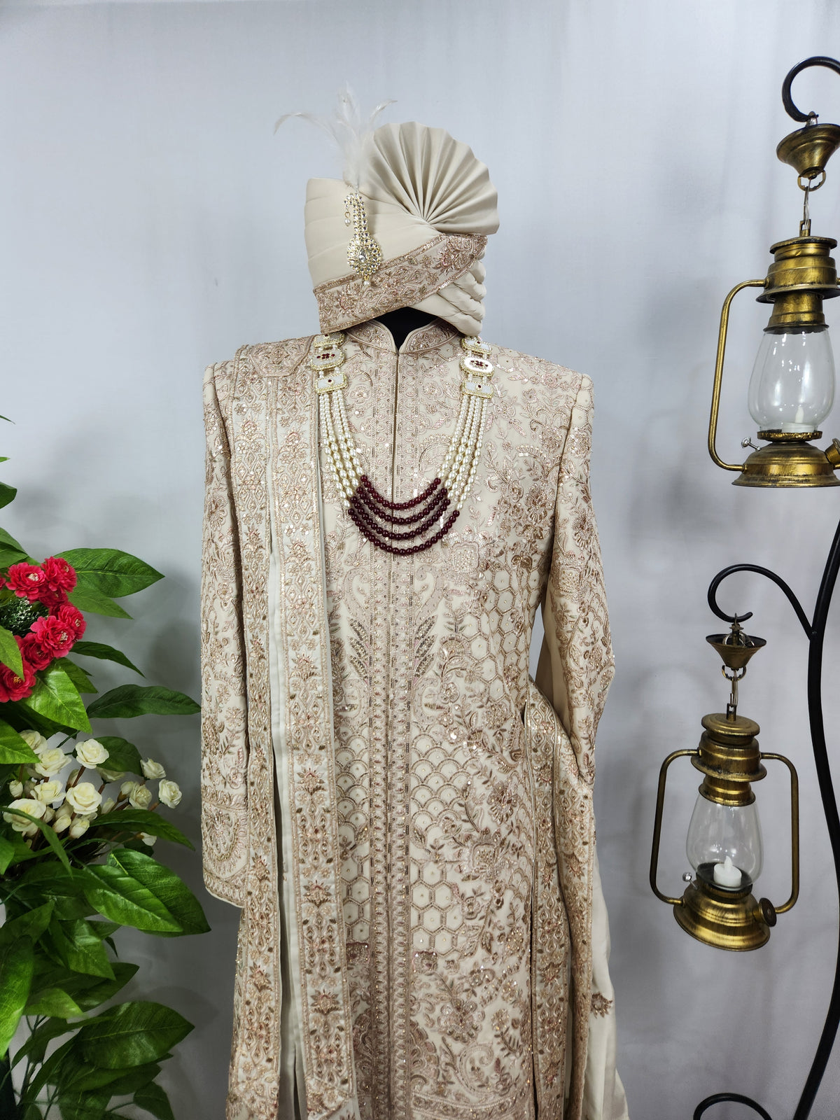 Champagne Golden Wedding Groom Sherwani - Diamond Zari Embroidery | Sherwani For Men