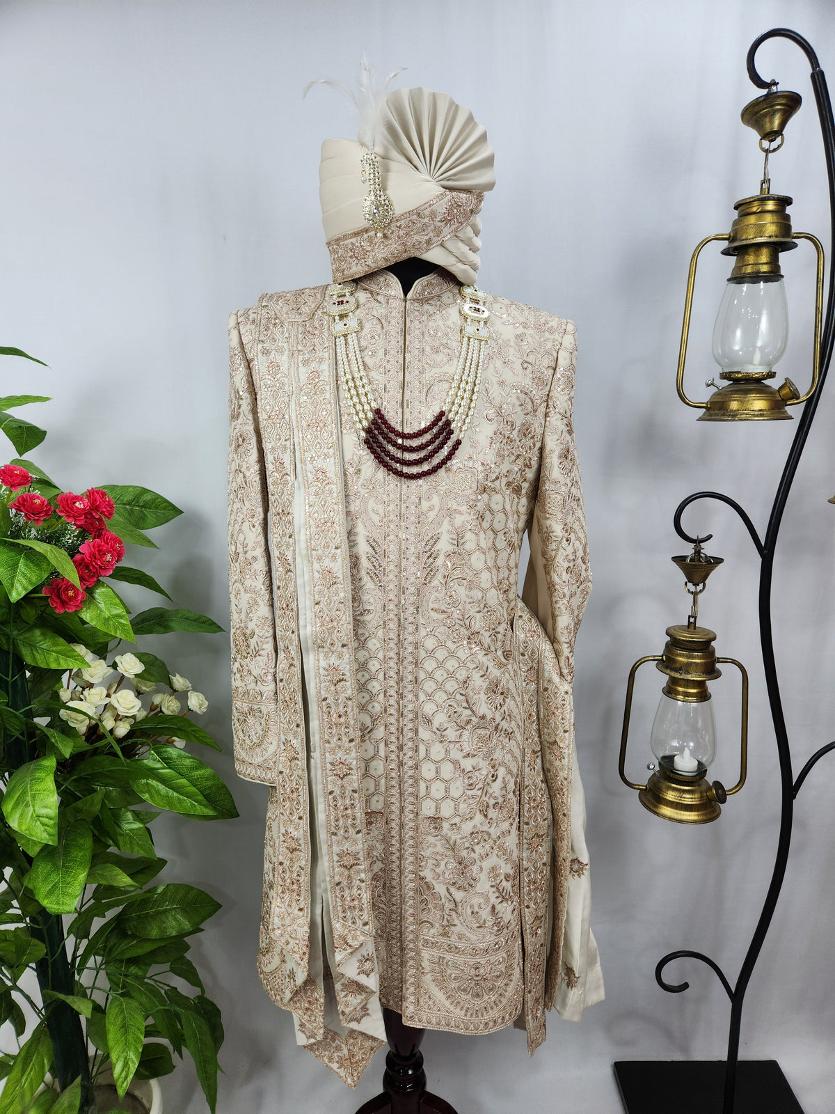 Champagne Golden Wedding Groom Sherwani - Diamond Zari Embroidery | Sherwani For Men