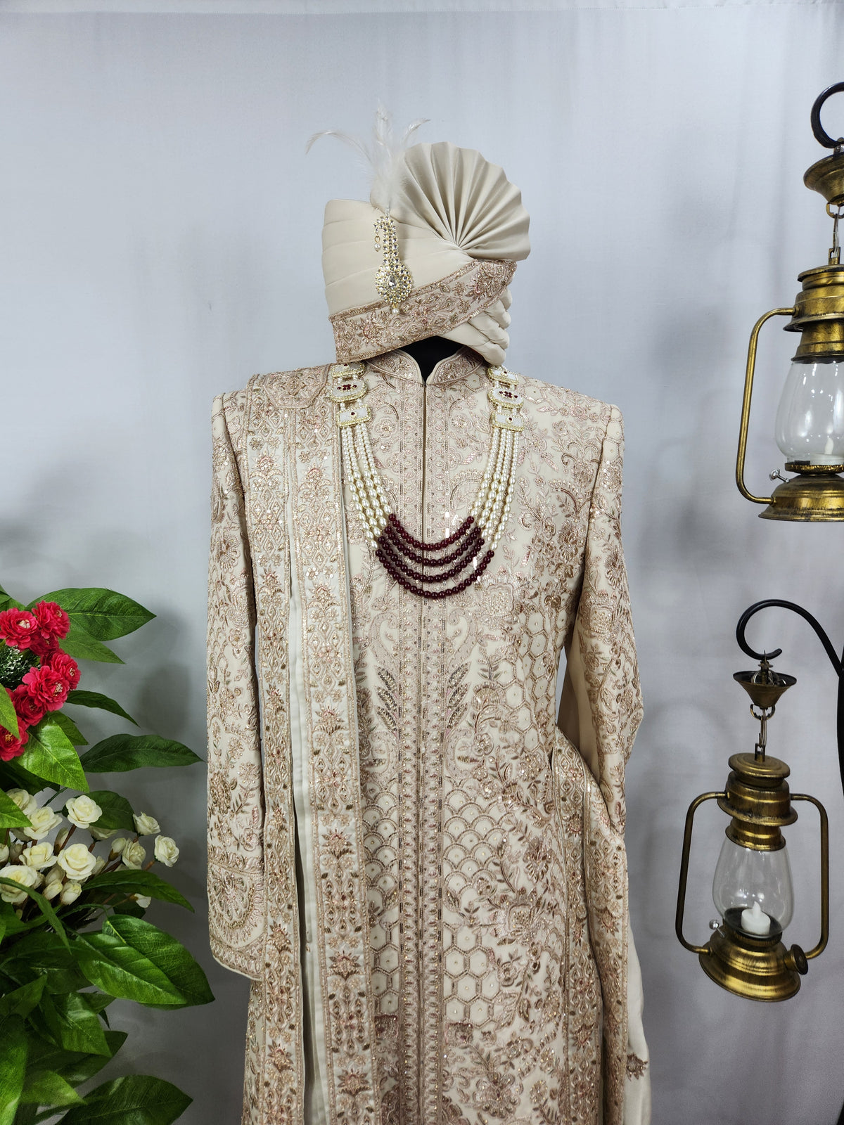 Champagne Golden Wedding Groom Sherwani - Diamond Zari Embroidery | Sherwani For Men