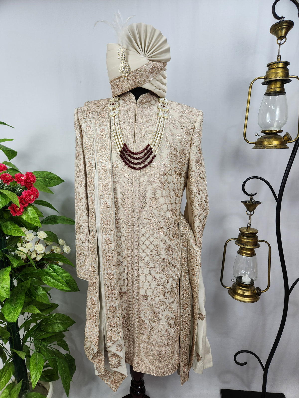 Champagne Golden Wedding Groom Sherwani - Diamond Zari Embroidery | Sherwani For Men