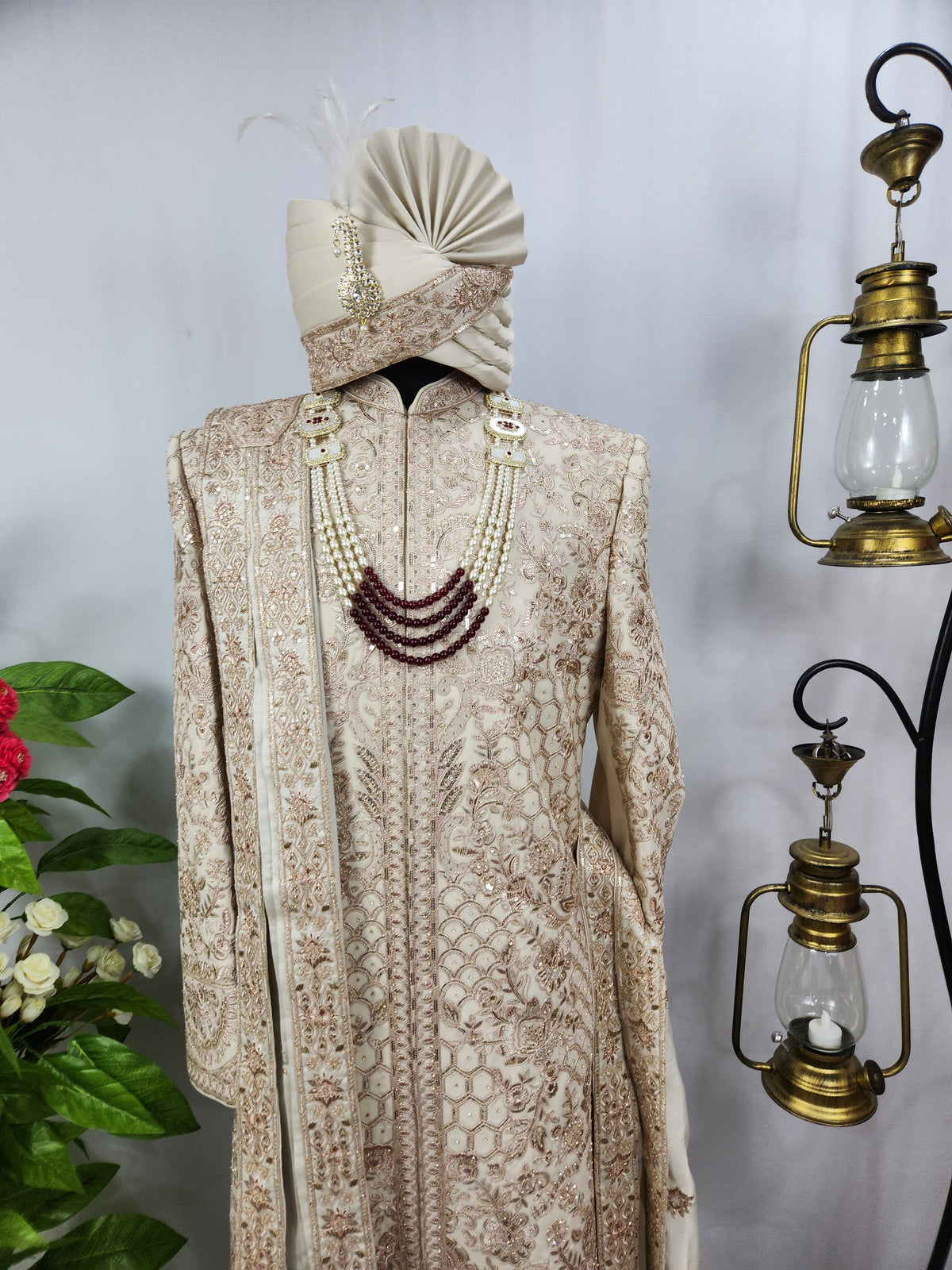 Champagne Golden Wedding Groom Sherwani - Diamond Zari Embroidery | Sherwani For Men