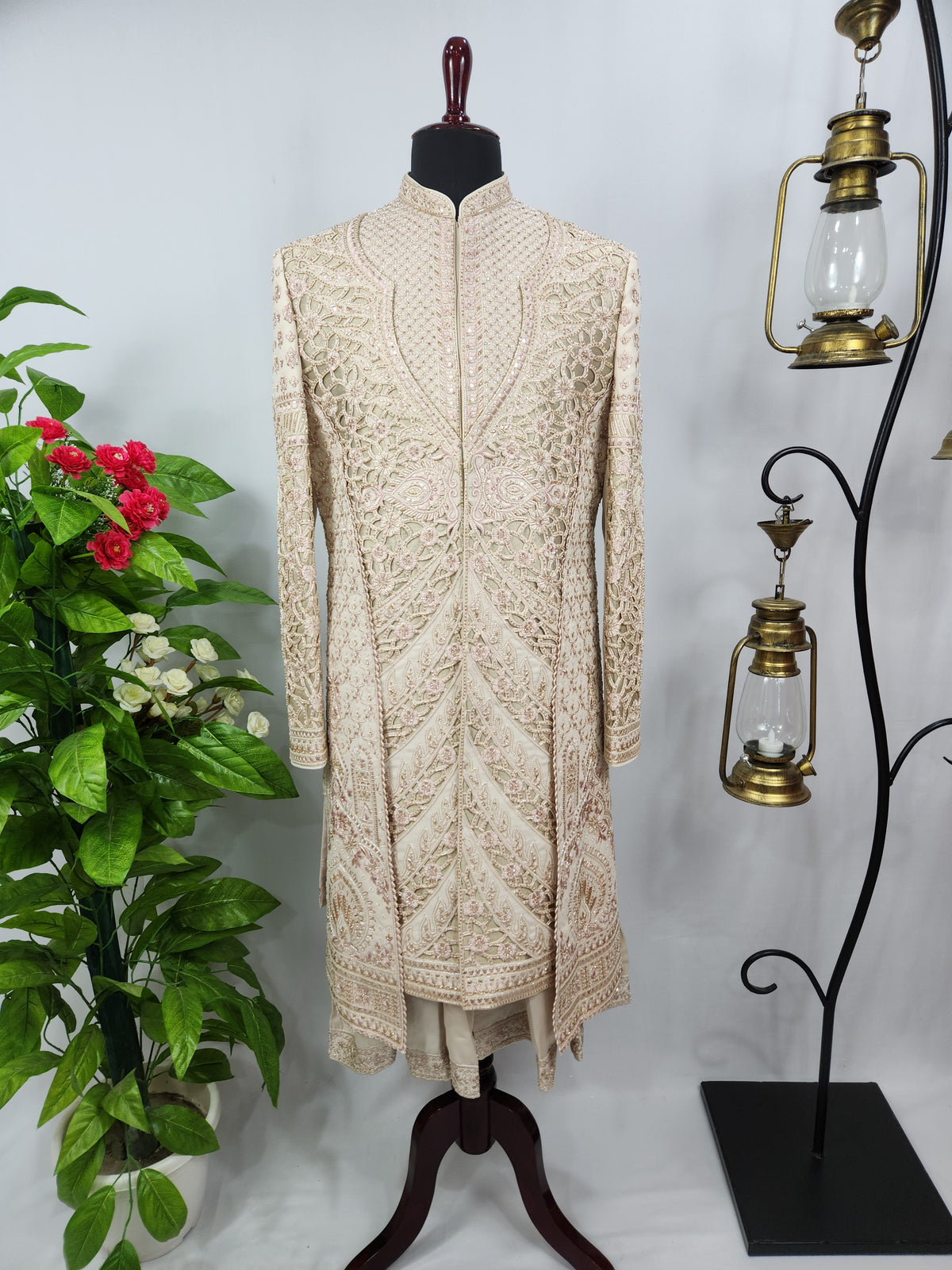 Champagne Golden Wedding Groom Sherwani - Anarkali Kurta Design  | Sherwani For Men