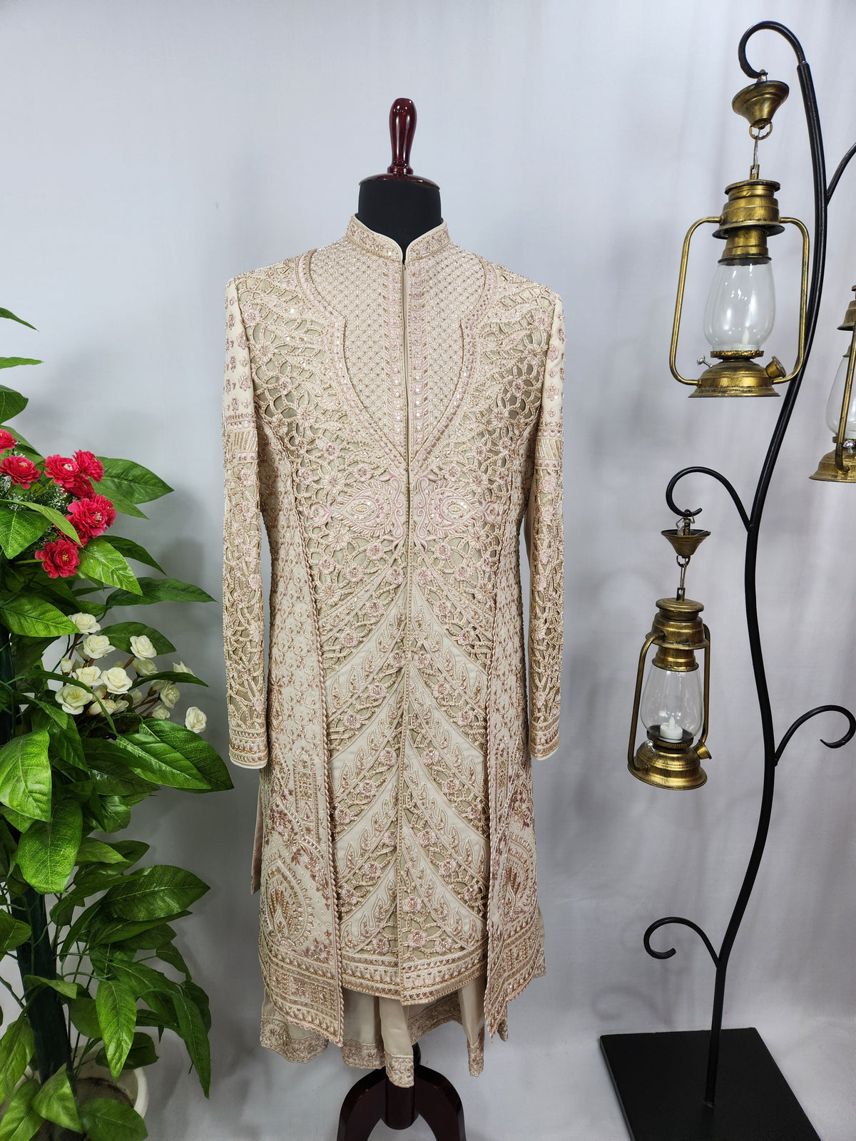 Champagne Golden Wedding Groom Sherwani - Anarkali Kurta Design  | Sherwani For Men