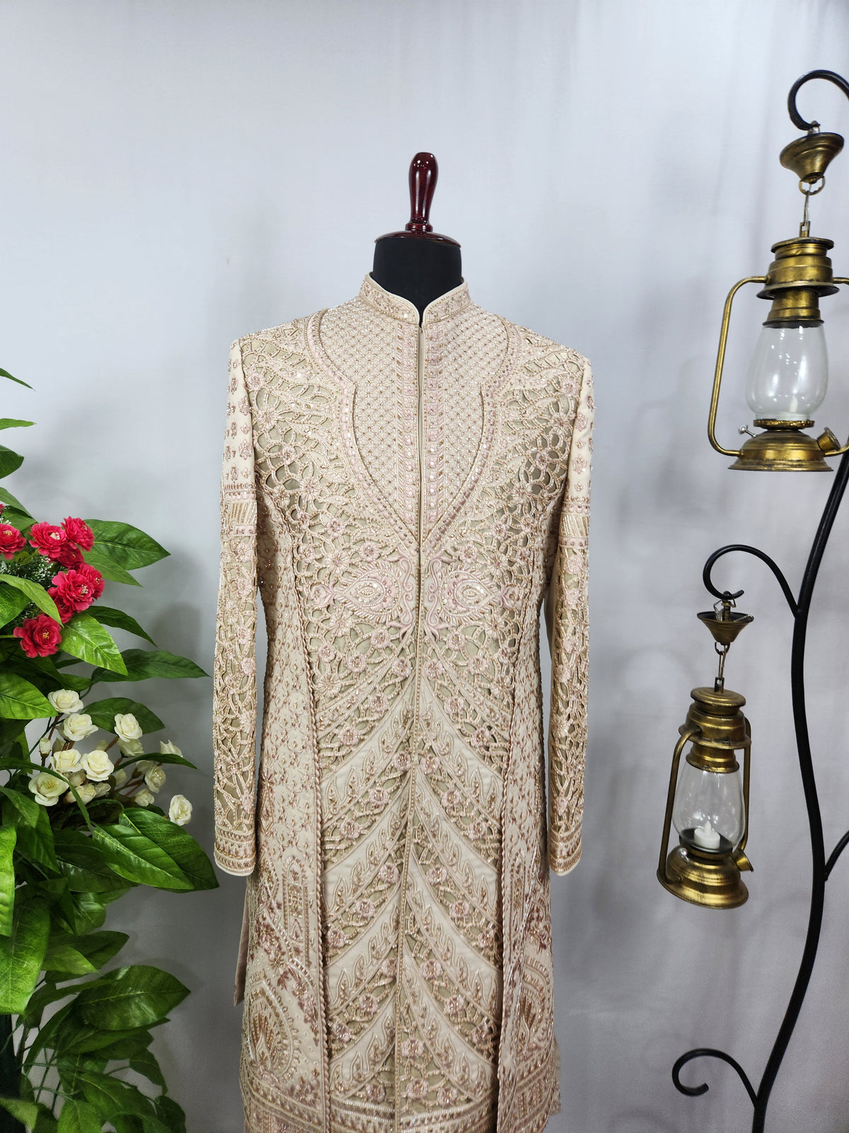 Champagne Golden Wedding Groom Sherwani - Anarkali Kurta Design  | Sherwani For Men