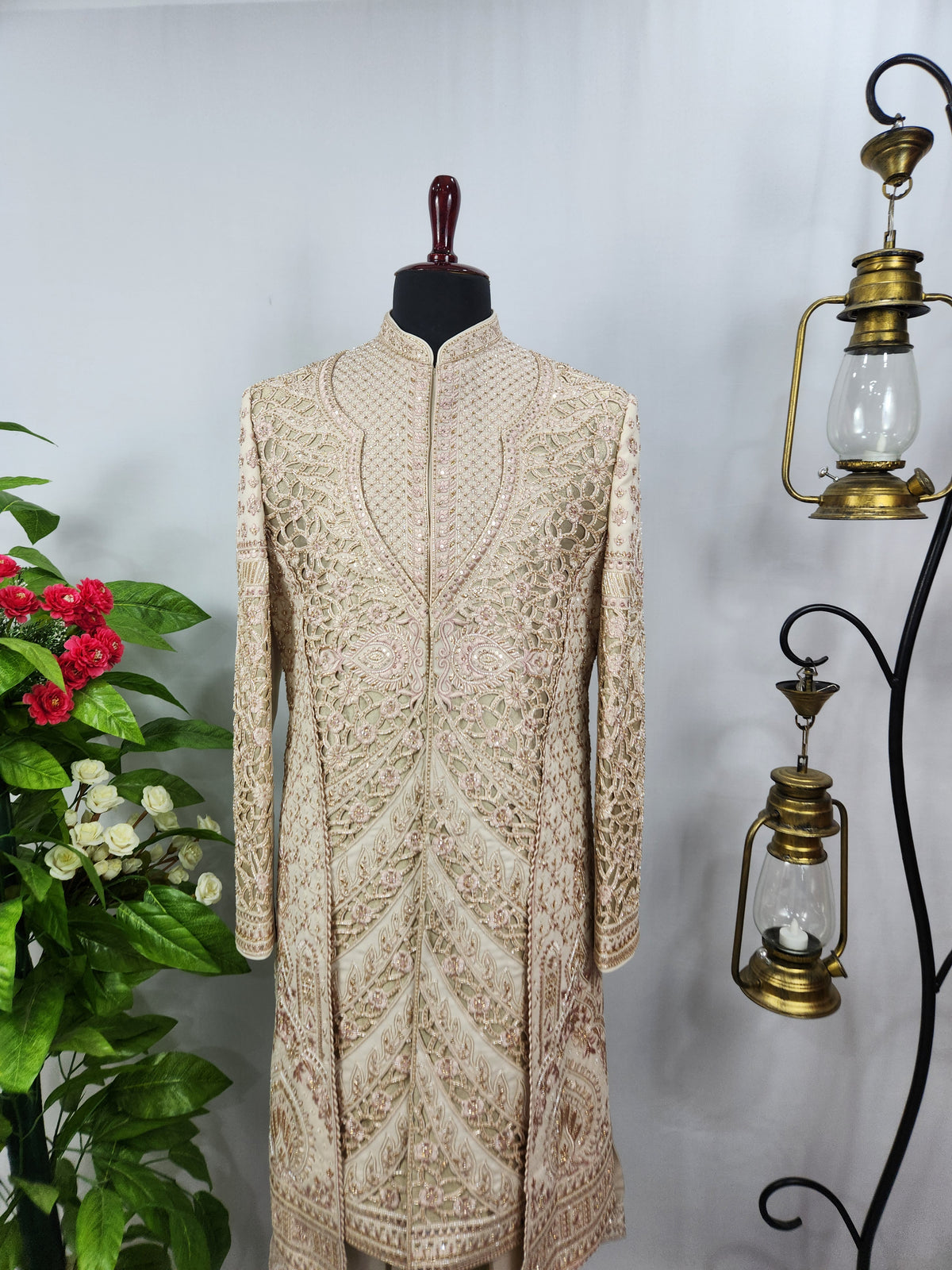 Champagne Golden Wedding Groom Sherwani - Anarkali Kurta Design  | Sherwani For Men