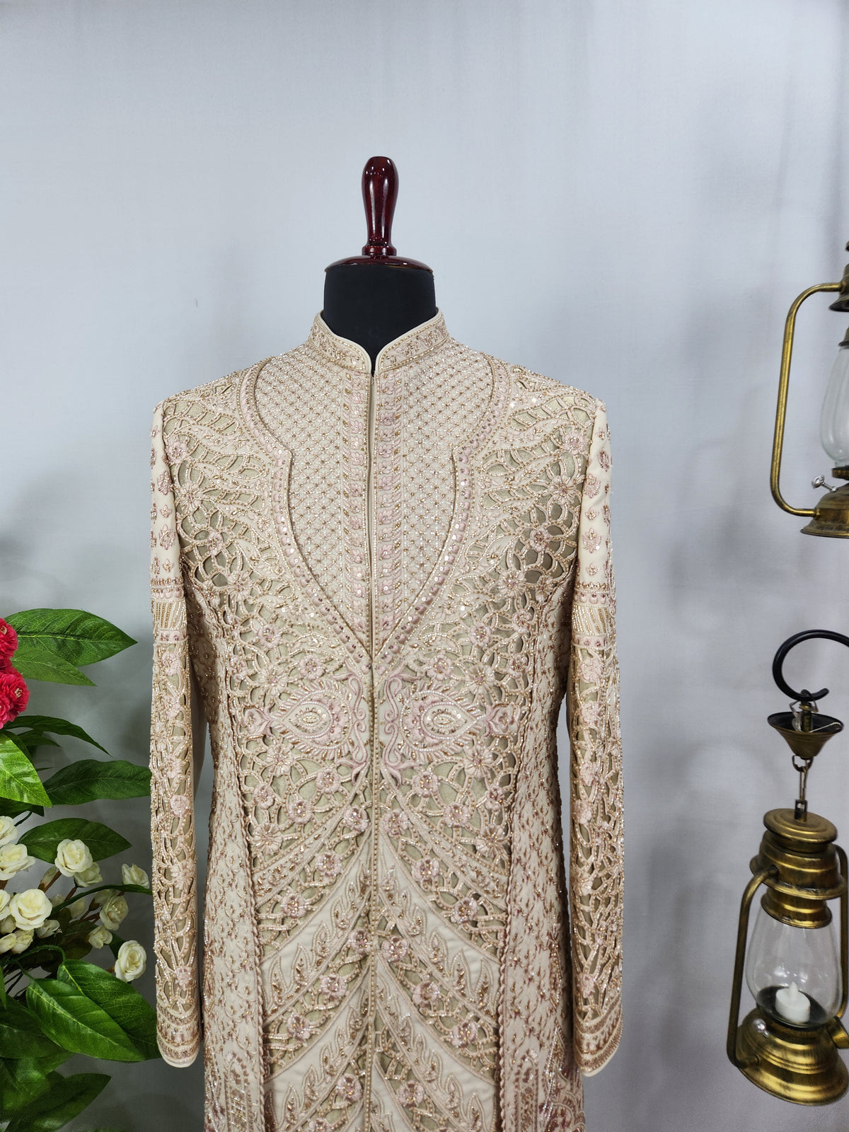 Champagne Golden Wedding Groom Sherwani - Anarkali Kurta Design  | Sherwani For Men