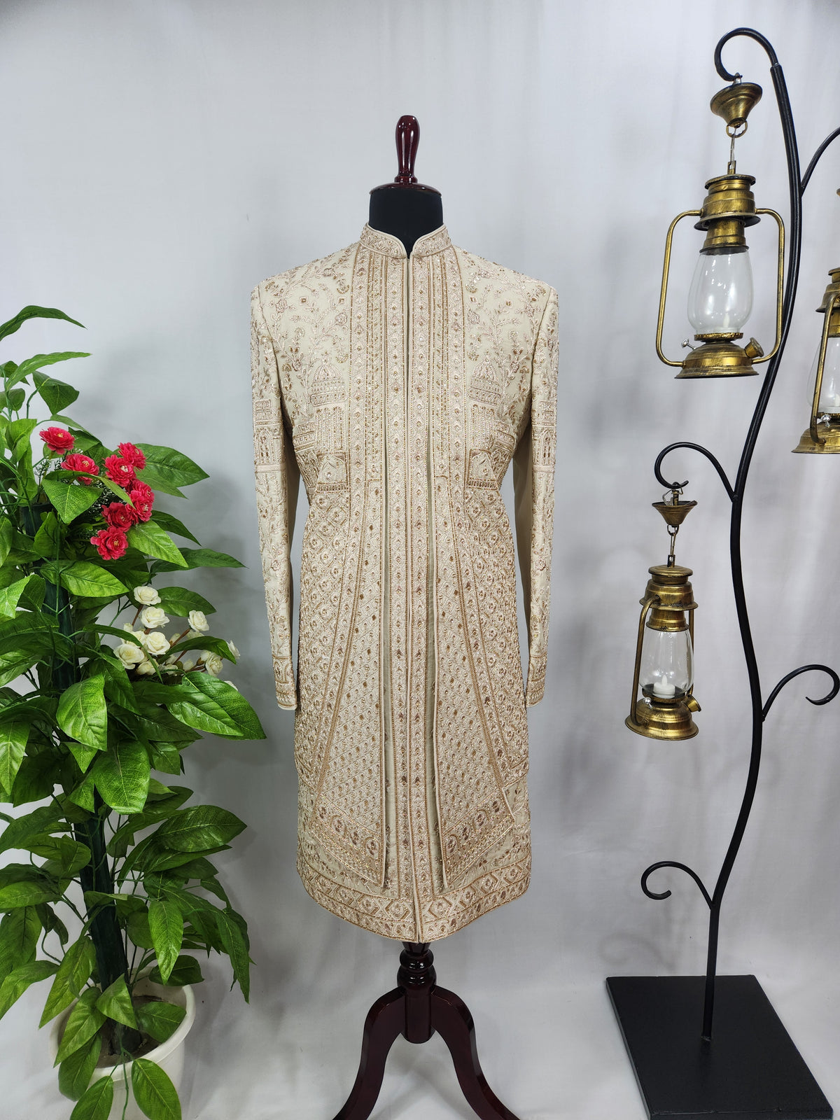 Champagne Golden Wedding Groom Sherwani - Layered Design  | Sherwani For Men
