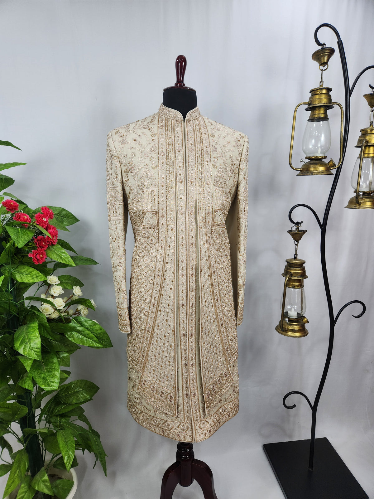 Champagne Golden Wedding Groom Sherwani - Layered Design  | Sherwani For Men