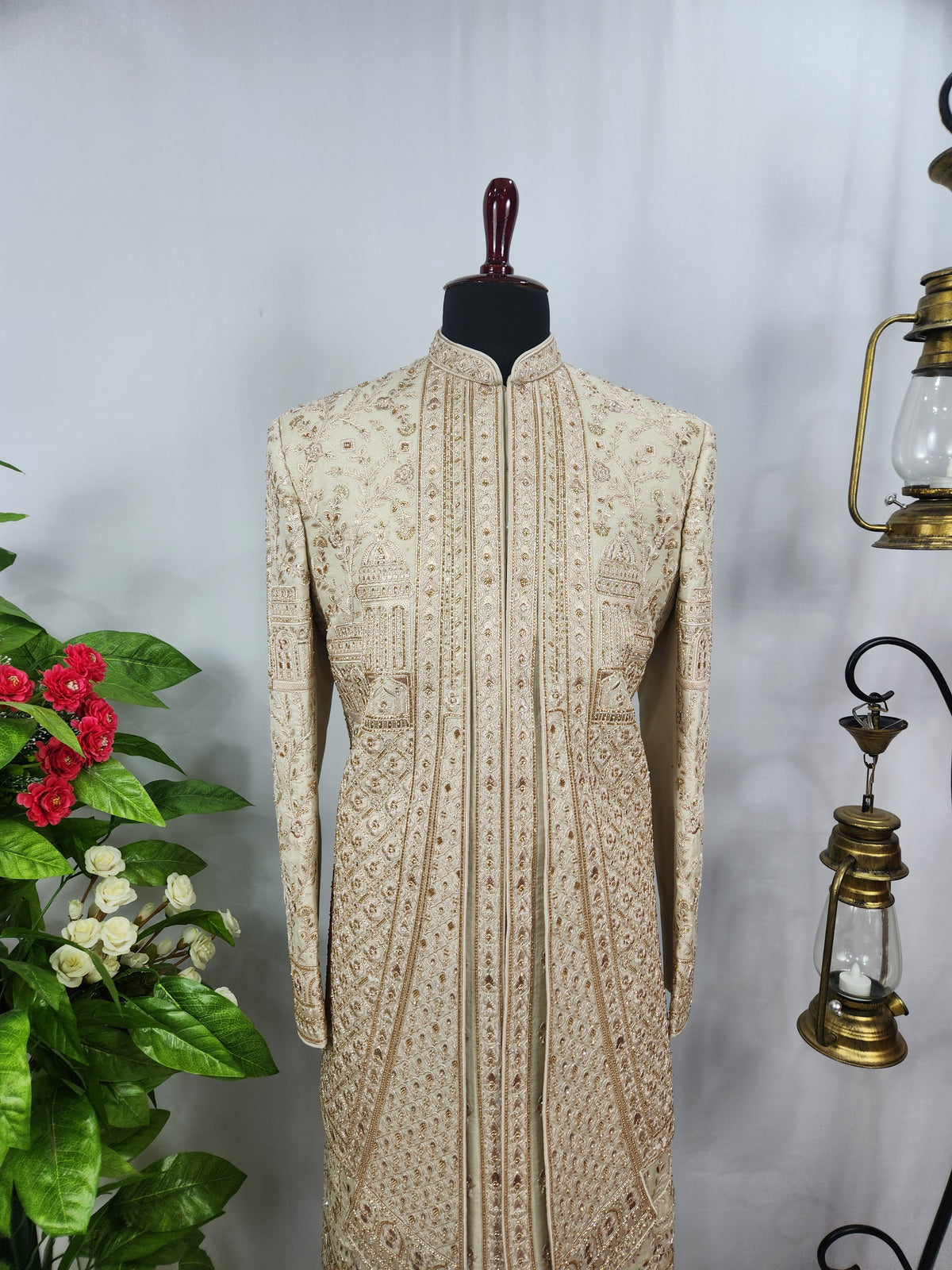 Champagne Golden Wedding Groom Sherwani - Layered Design  | Sherwani For Men