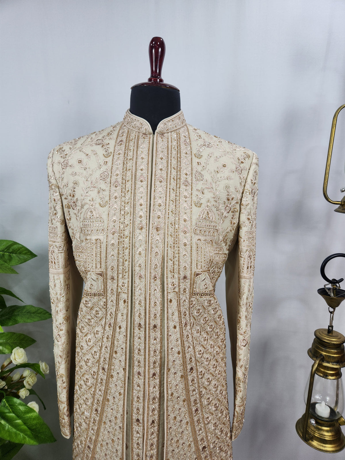 Champagne Golden Wedding Groom Sherwani - Layered Design  | Sherwani For Men