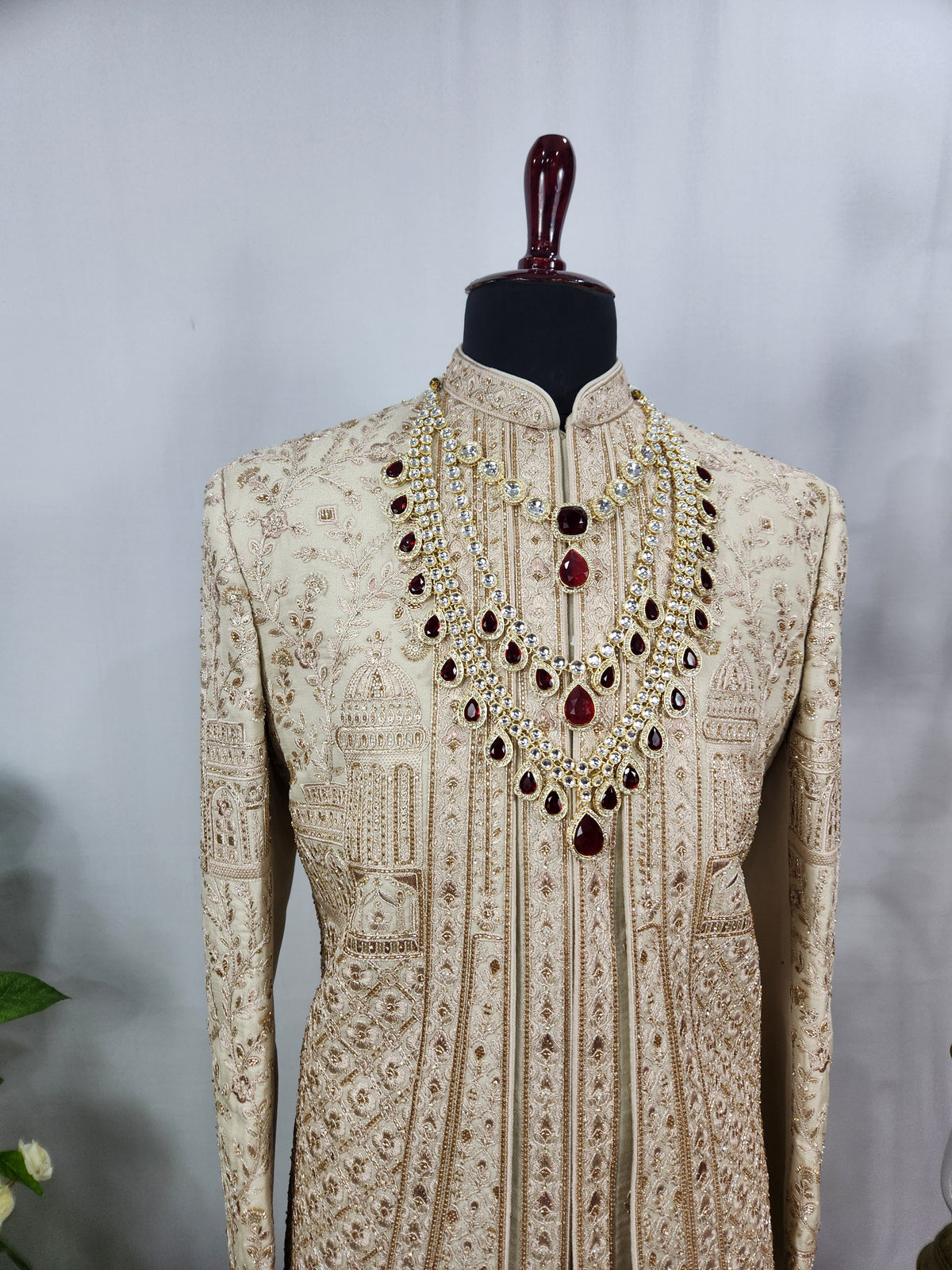 Champagne Golden Wedding Groom Sherwani - Layered Design  | Sherwani For Men