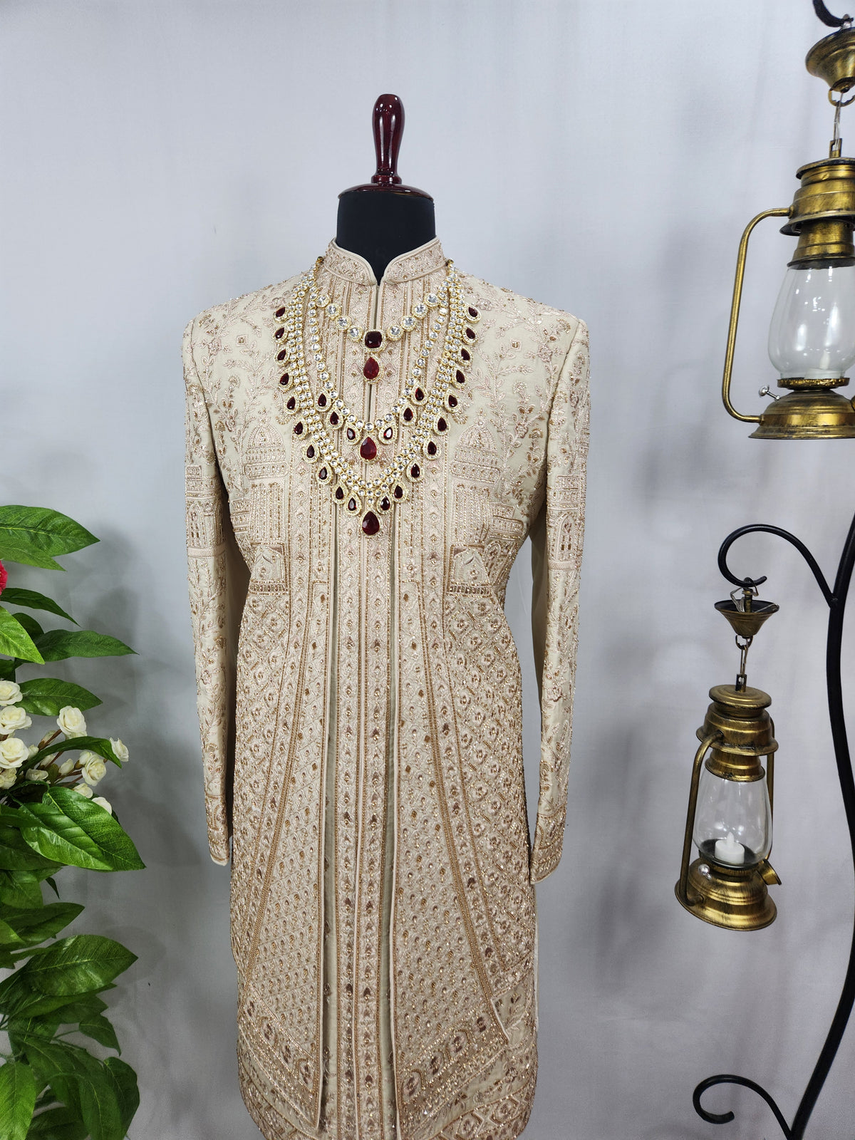 Champagne Golden Wedding Groom Sherwani - Layered Design  | Sherwani For Men