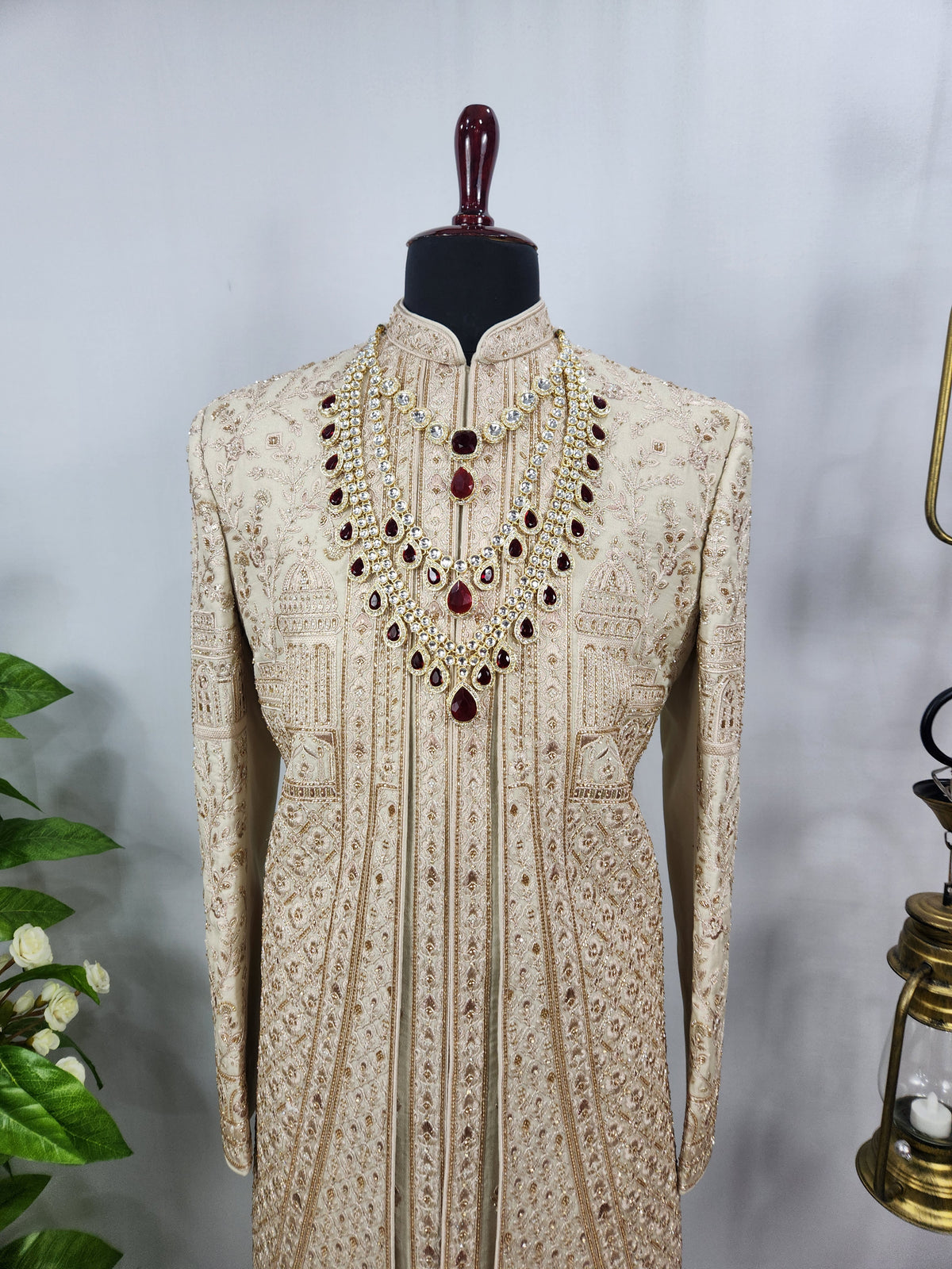 Champagne Golden Wedding Groom Sherwani - Layered Design  | Sherwani For Men