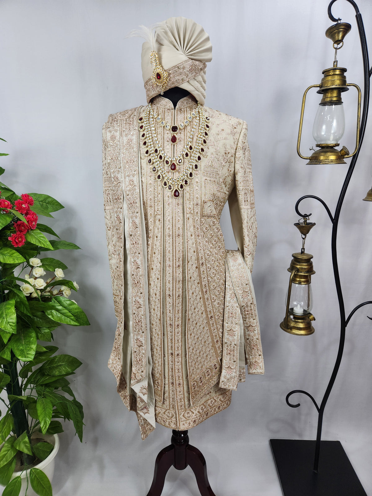 Champagne Golden Wedding Groom Sherwani - Layered Design  | Sherwani For Men