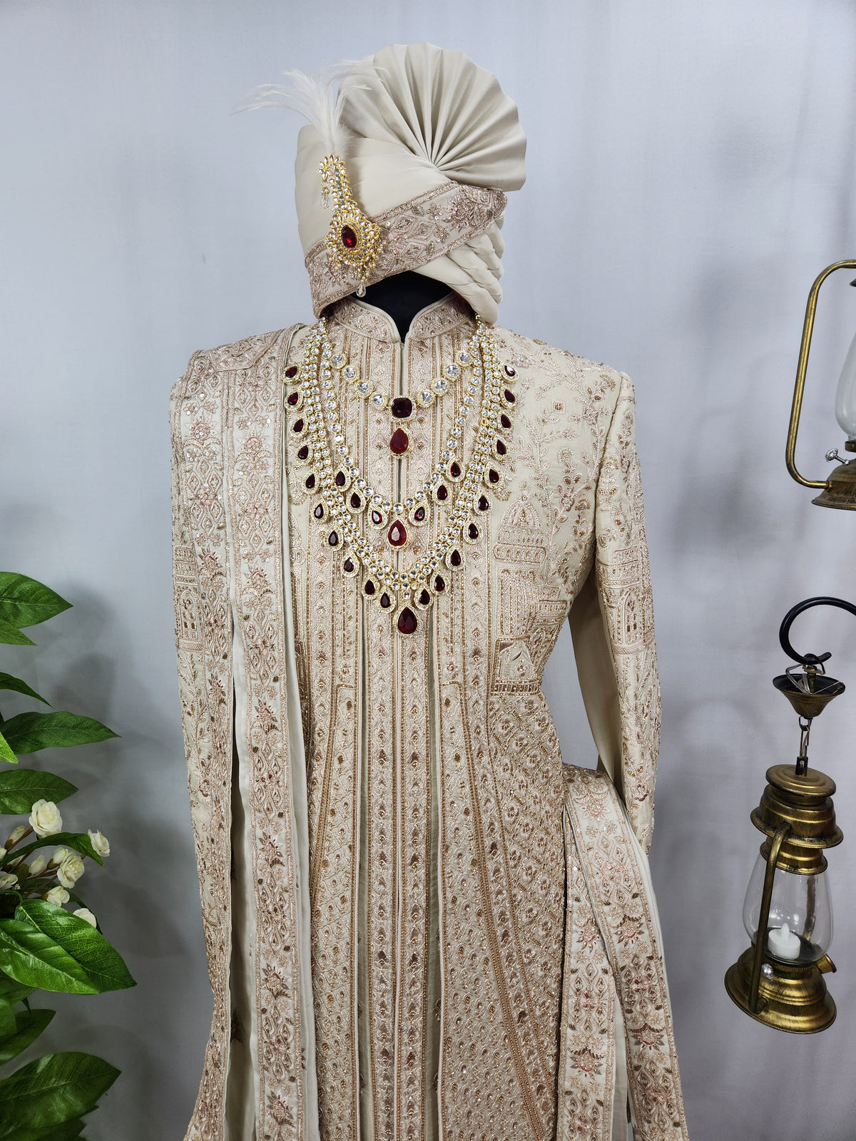 Champagne Golden Wedding Groom Sherwani - Layered Design  | Sherwani For Men