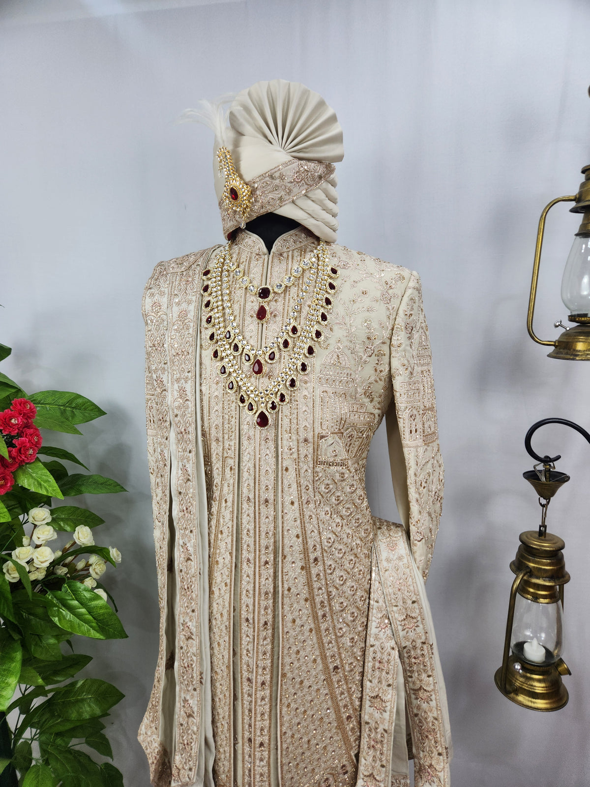 Champagne Golden Wedding Groom Sherwani - Layered Design  | Sherwani For Men