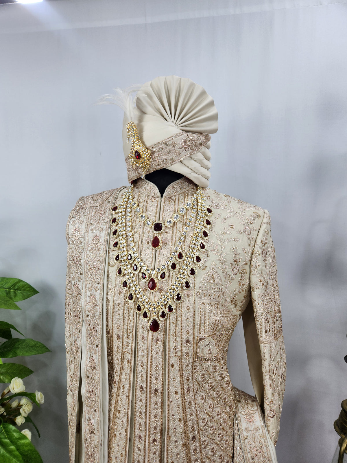 Champagne Golden Wedding Groom Sherwani - Layered Design  | Sherwani For Men