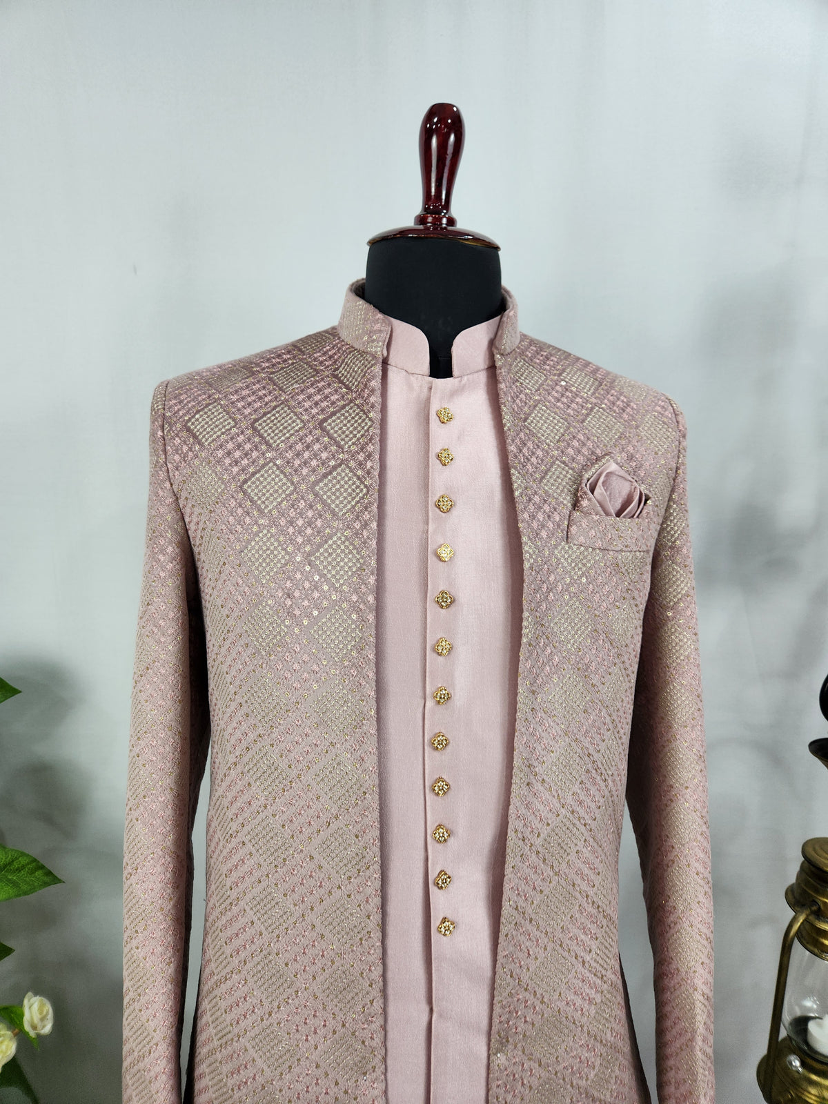 Pink Indo-Western Sherwani for Men | Indian Groom Wedding Outfit