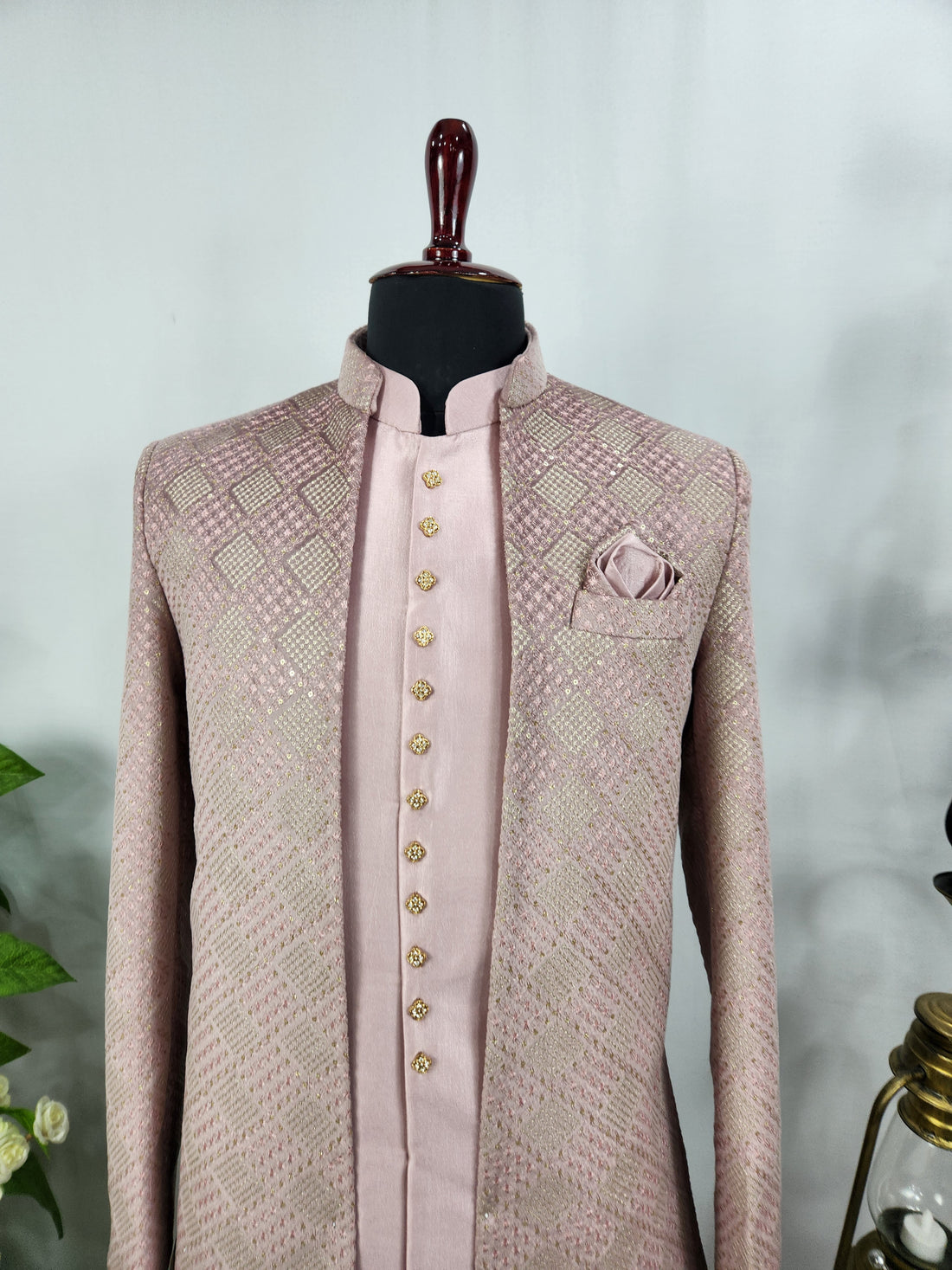 Pink Indo-Western Sherwani for Men | Indian Groom Wedding Outfit