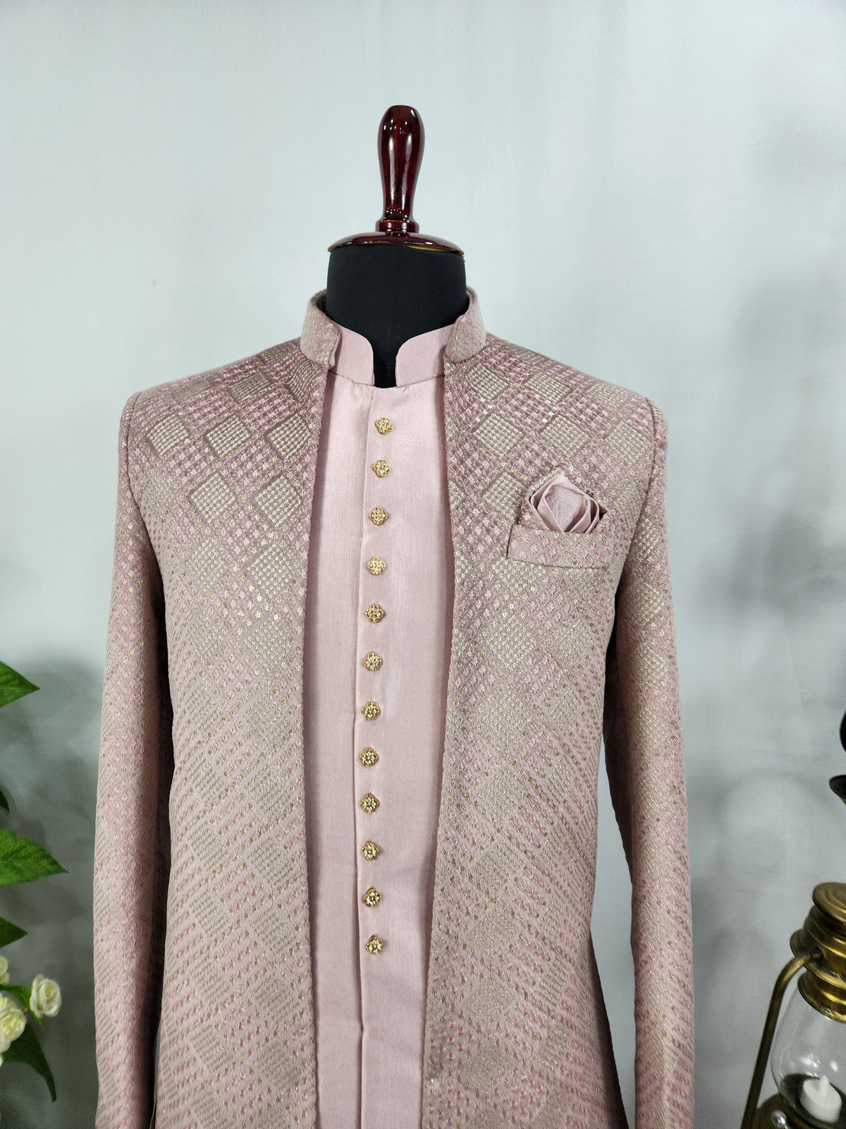 Pink Indo-Western Sherwani for Men | Indian Groom Wedding Outfit