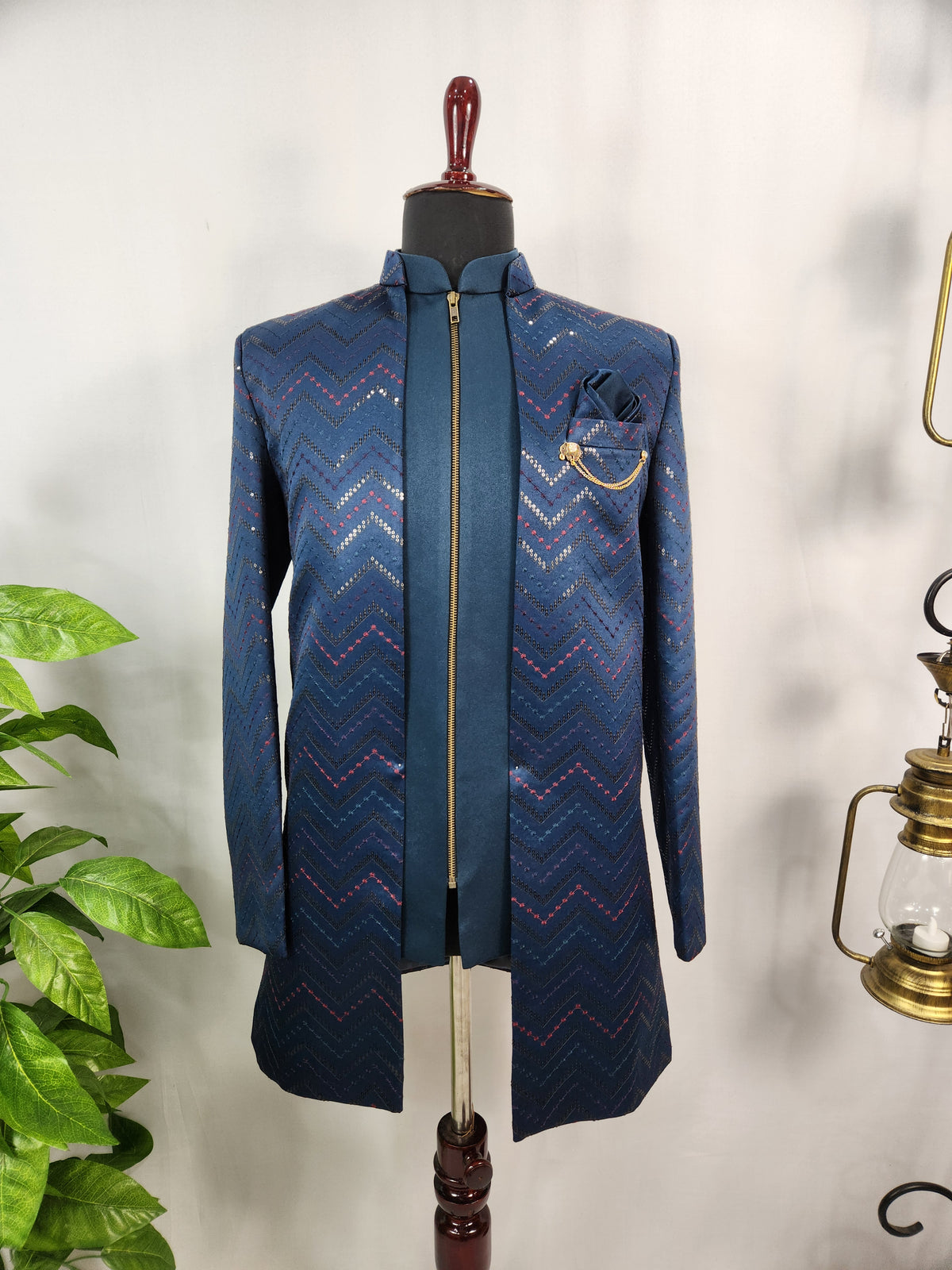 Blue Indo-Western Sherwani for Men | Indian Groom Wedding Outfit